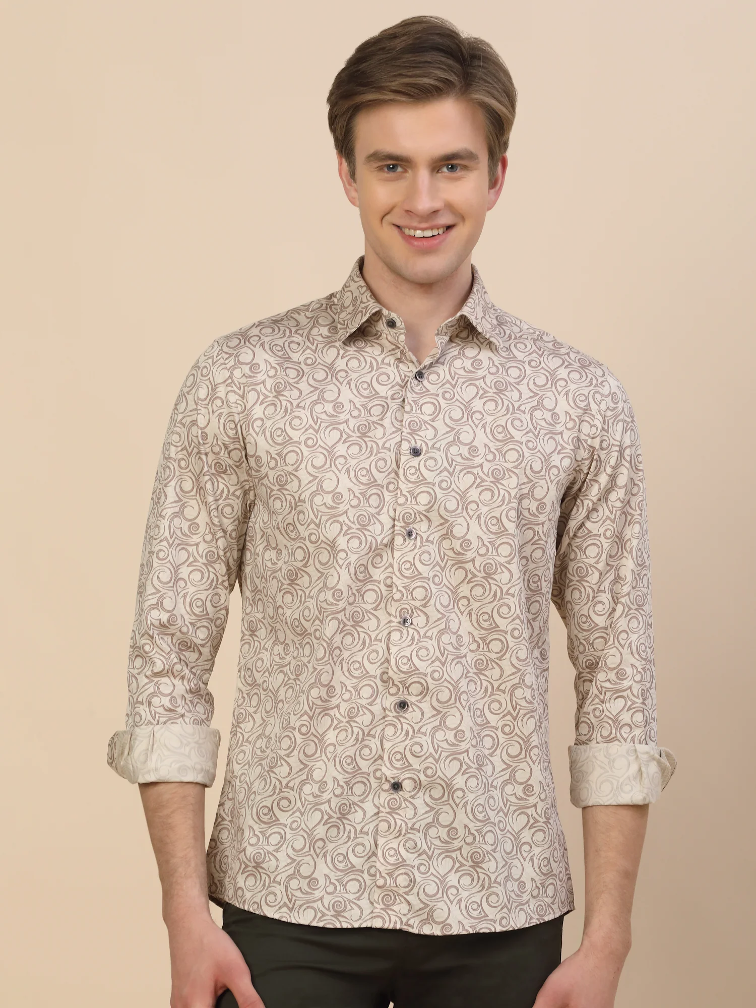 Formal Shirt for Men | Breathable & Soft with Color Fastness Regular Fit Spread Collar Neck Cotton Fabric Printed Pattern - Image 2