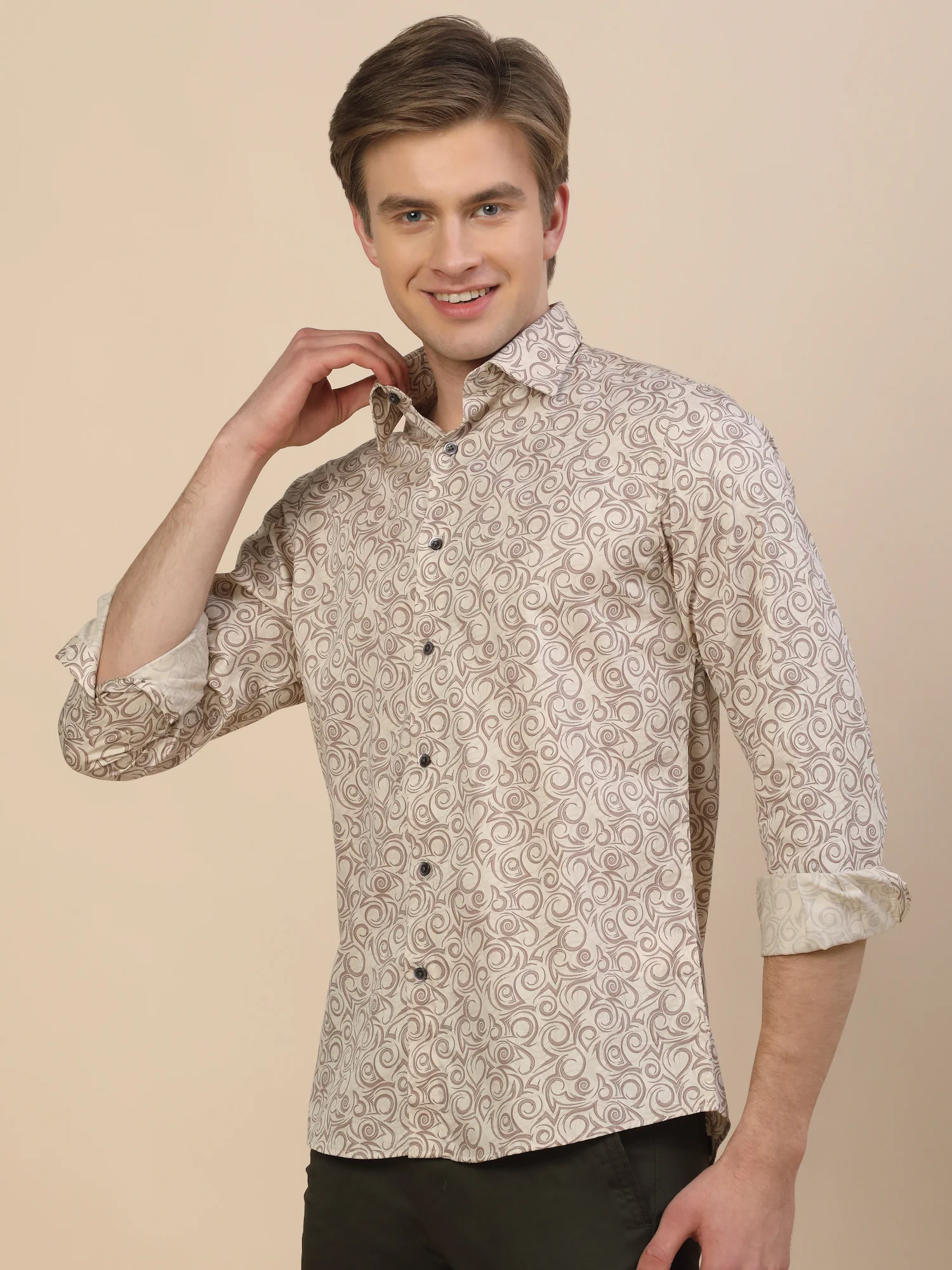 Formal Shirt for Men | Breathable & Soft with Color Fastness Regular Fit Spread Collar Neck Cotton Fabric Printed Pattern - Image 3