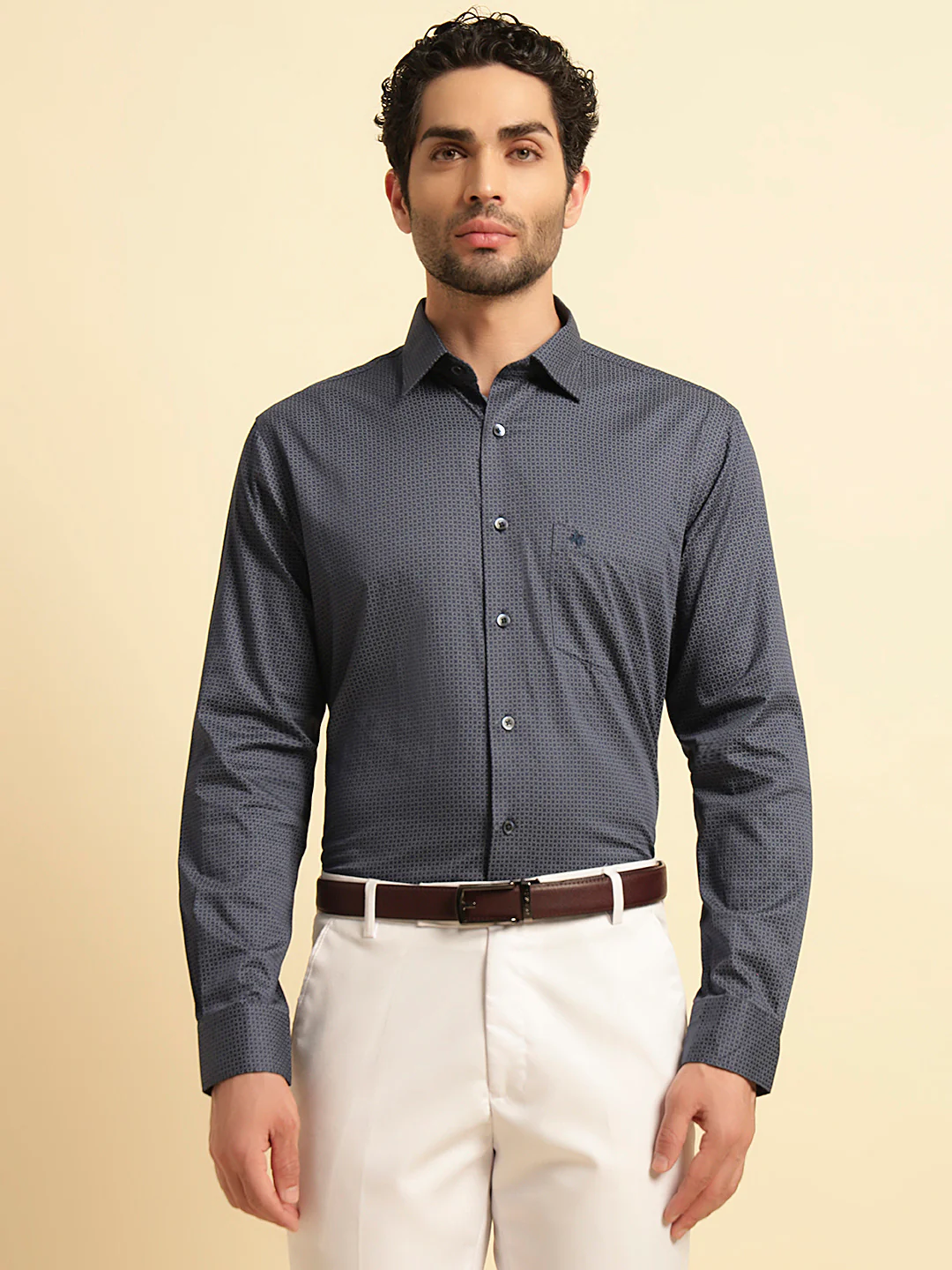 Formal Shirt for Men | Breathable & Soft with Color Fastness Regular Fit Spread Collar Neck Cotton Fabric Printed Pattern - Image 2