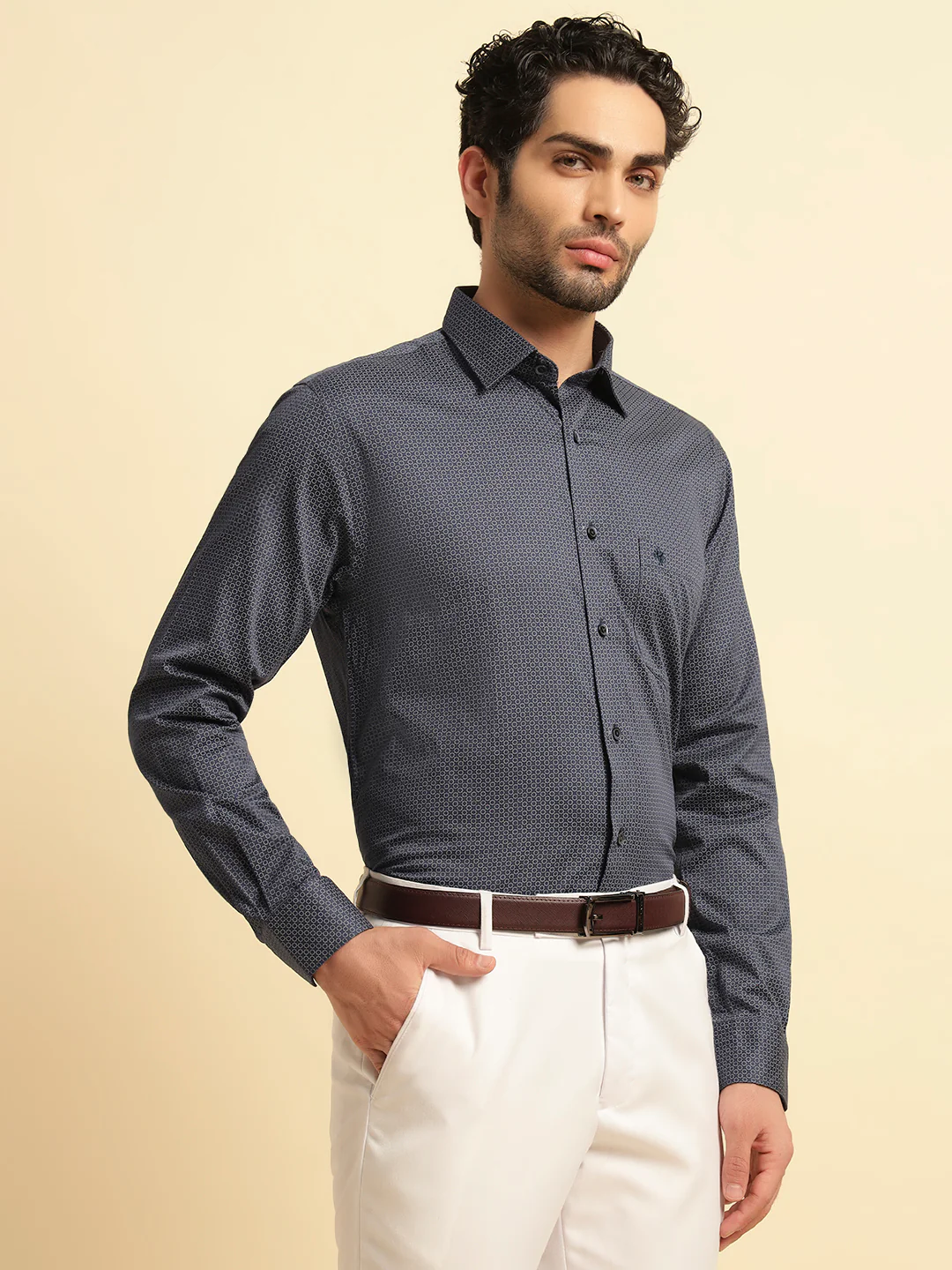 Formal Shirt for Men | Breathable & Soft with Color Fastness Regular Fit Spread Collar Neck Cotton Fabric Printed Pattern - Image 3