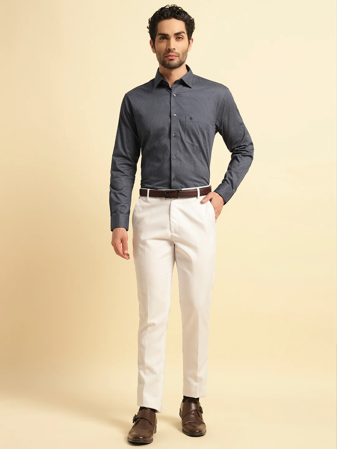 Formal Shirt for Men | Breathable & Soft with Color Fastness Regular Fit Spread Collar Neck Cotton Fabric Printed Pattern - Image 4
