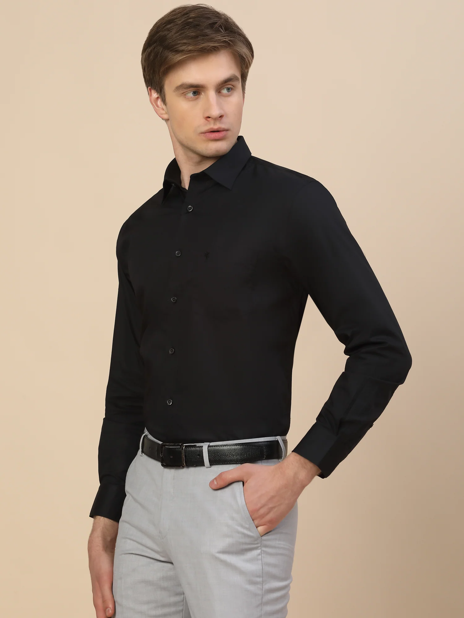 Formal Shirt for Men | Breathable & Soft with Color Fastness Regular Fit Spread Collar Neck Cotton Fabric Solid Pattern - Image 3