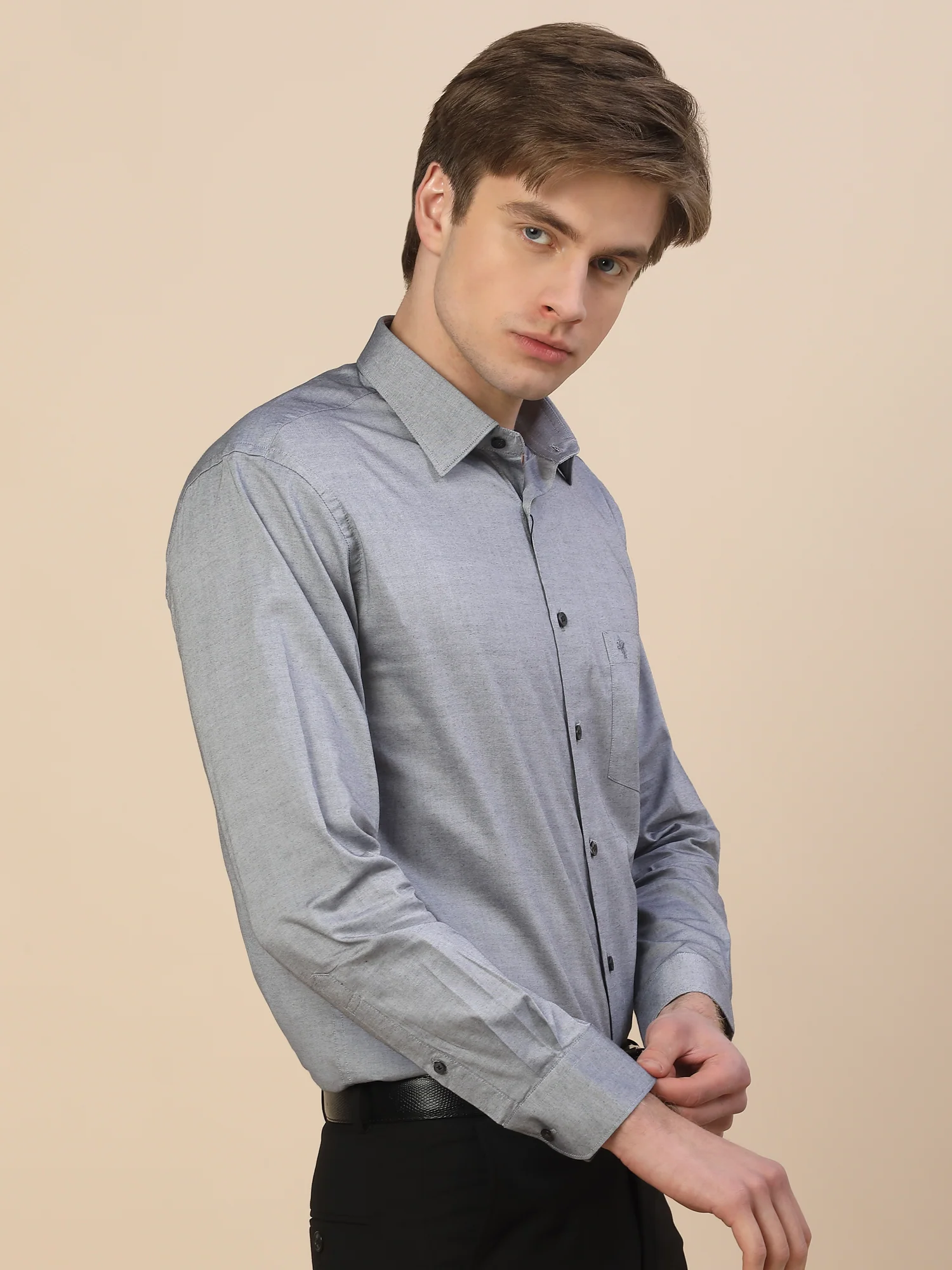 Formal Shirt for Men | Breathable & Soft with Color Fastness Regular Fit Spread Collar Neck Cotton Fabric Solid Pattern - Image 2