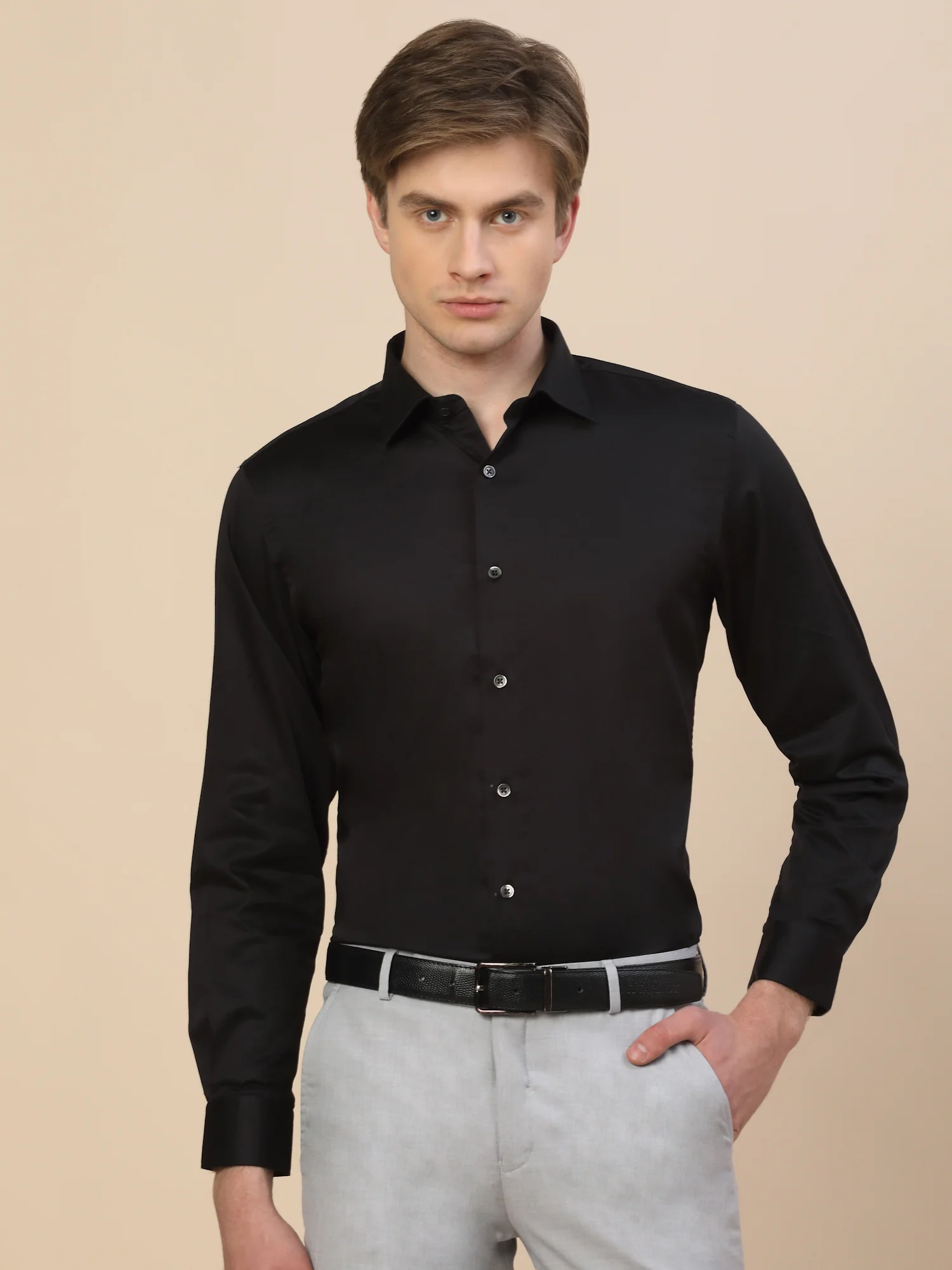 Formal Shirt for Men | Breathable & Soft with Color Fastness Regular Fit Spread Collar Neck Cotton Fabric Solid Pattern - Image 2