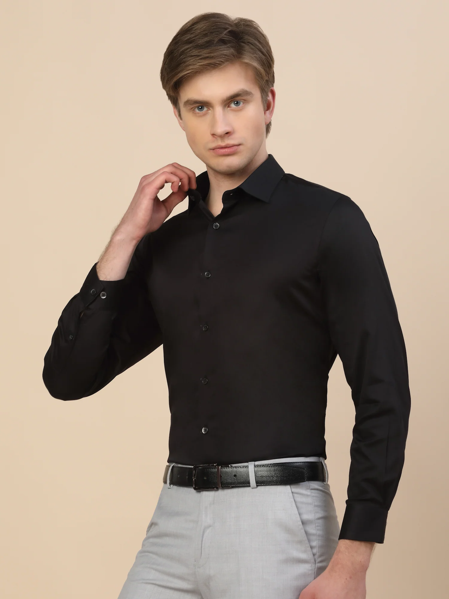 Formal Shirt for Men | Breathable & Soft with Color Fastness Regular Fit Spread Collar Neck Cotton Fabric Solid Pattern - Image 3