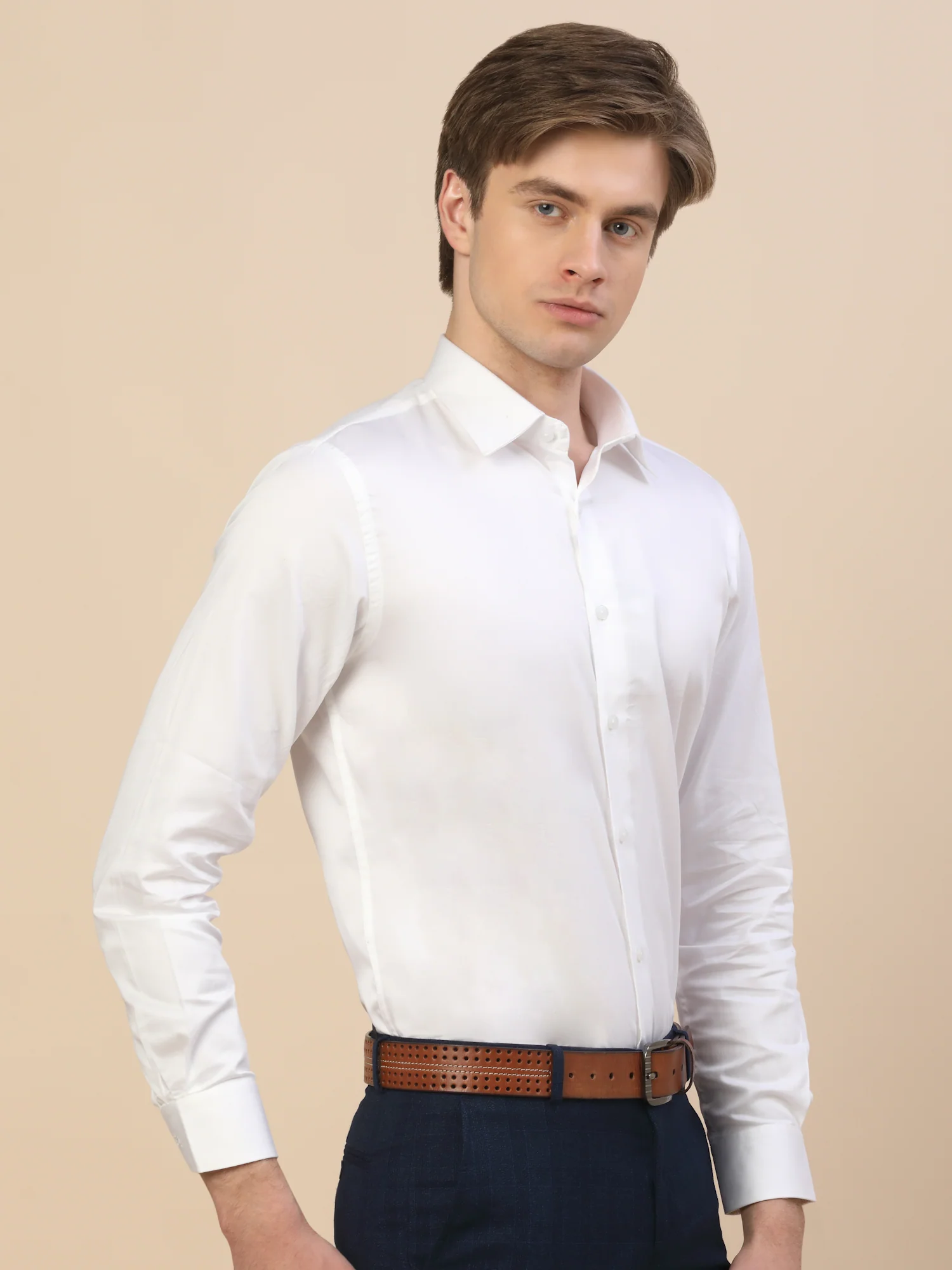 Formal Shirt for Men | Breathable & Soft with Color Fastness Regular Fit Spread Collar Neck Cotton Fabric Solid Pattern - Image 3