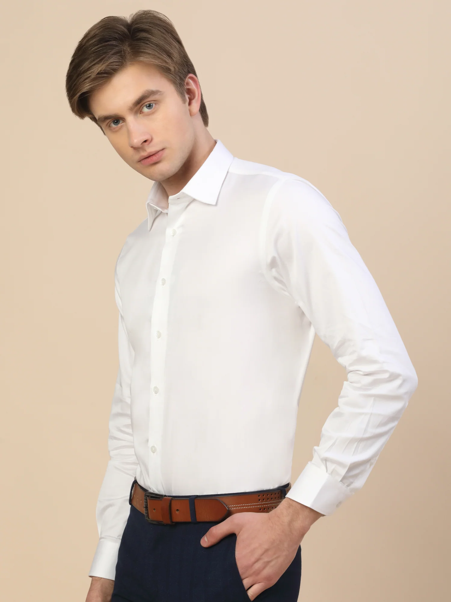 Formal Shirt for Men | Breathable & Soft with Color Fastness Regular Fit Spread Collar Neck Cotton Fabric Solid Pattern - Image 4