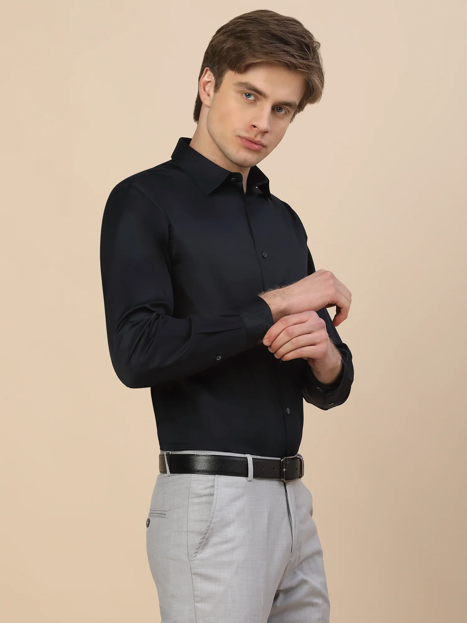 Formal Shirt for Men | Breathable & Soft with Color Fastness Regular Fit Spread Collar Neck Cotton Fabric Solid Pattern - Image 2