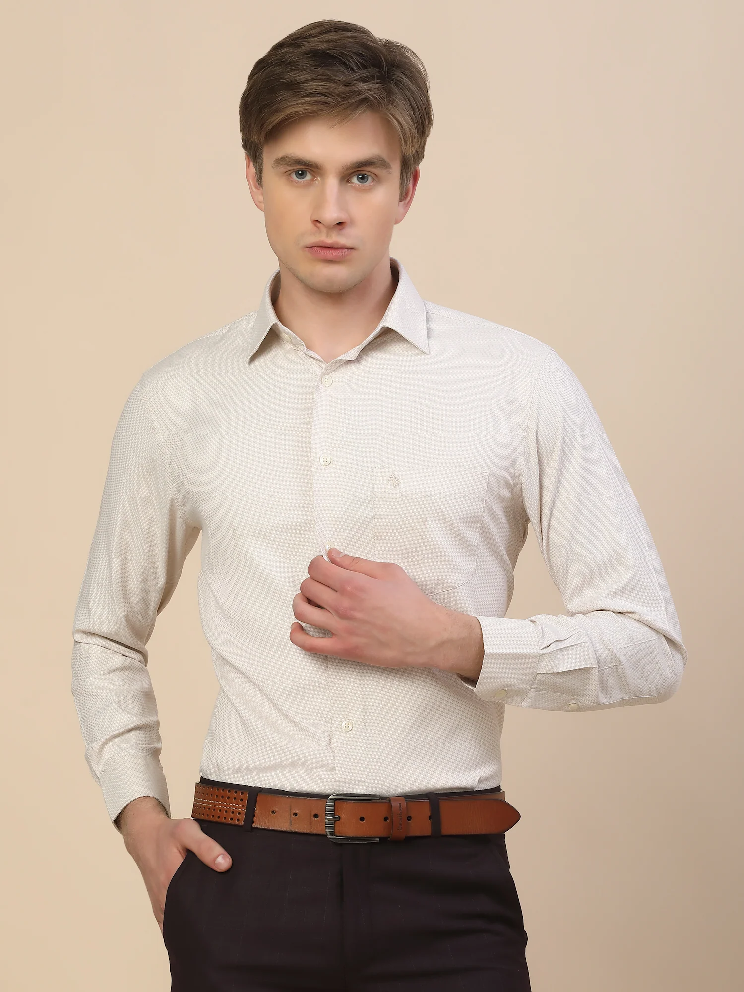 Formal Shirt for Men | Breathable & Soft with Color Fastness Regular Fit Spread Collar Neck Poly Cotton Fabric Self Design Pattern - Image 2