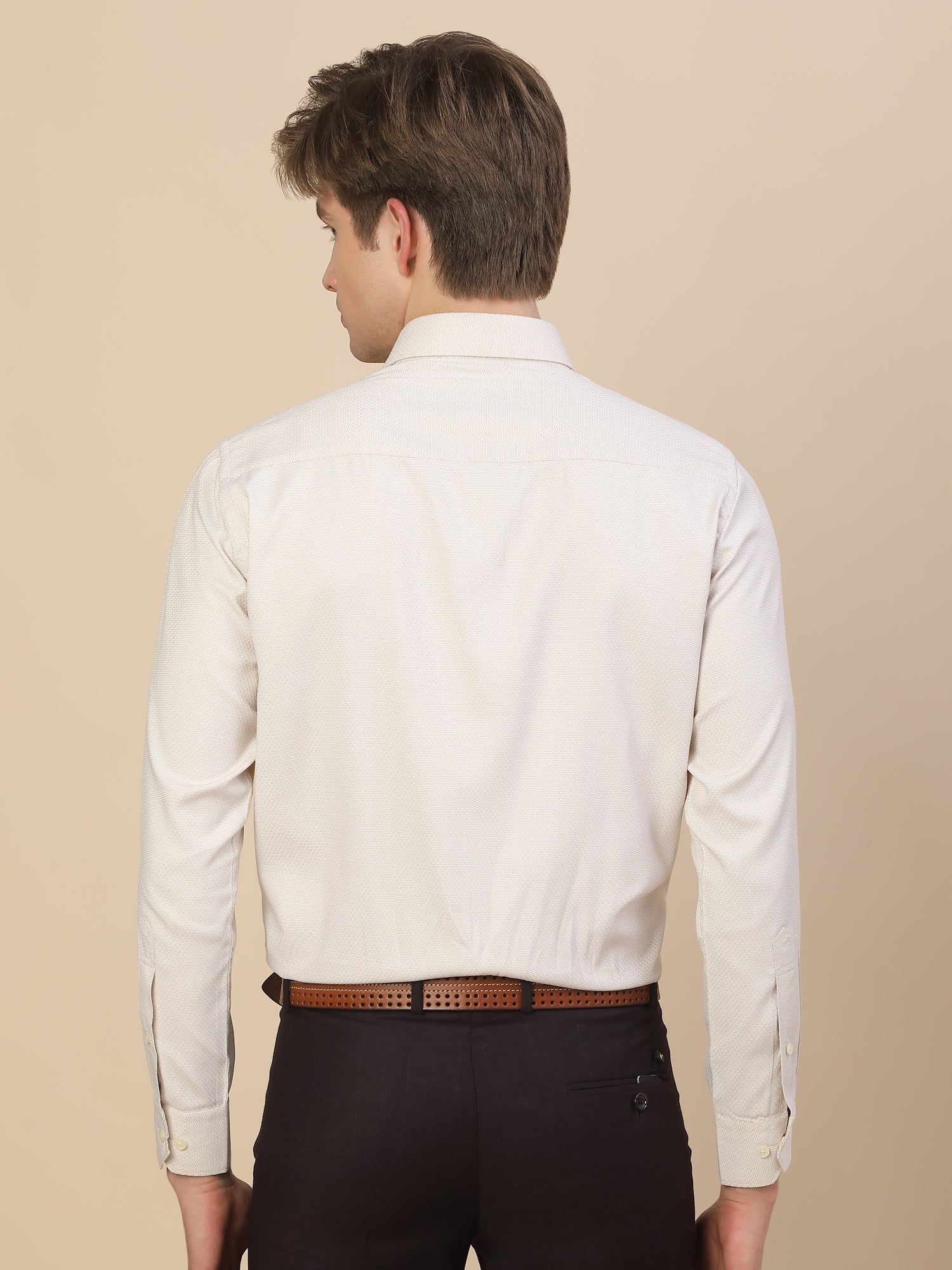 Formal Shirt for Men | Breathable & Soft with Color Fastness Regular Fit Spread Collar Neck Poly Cotton Fabric Self Design Pattern - Image 7