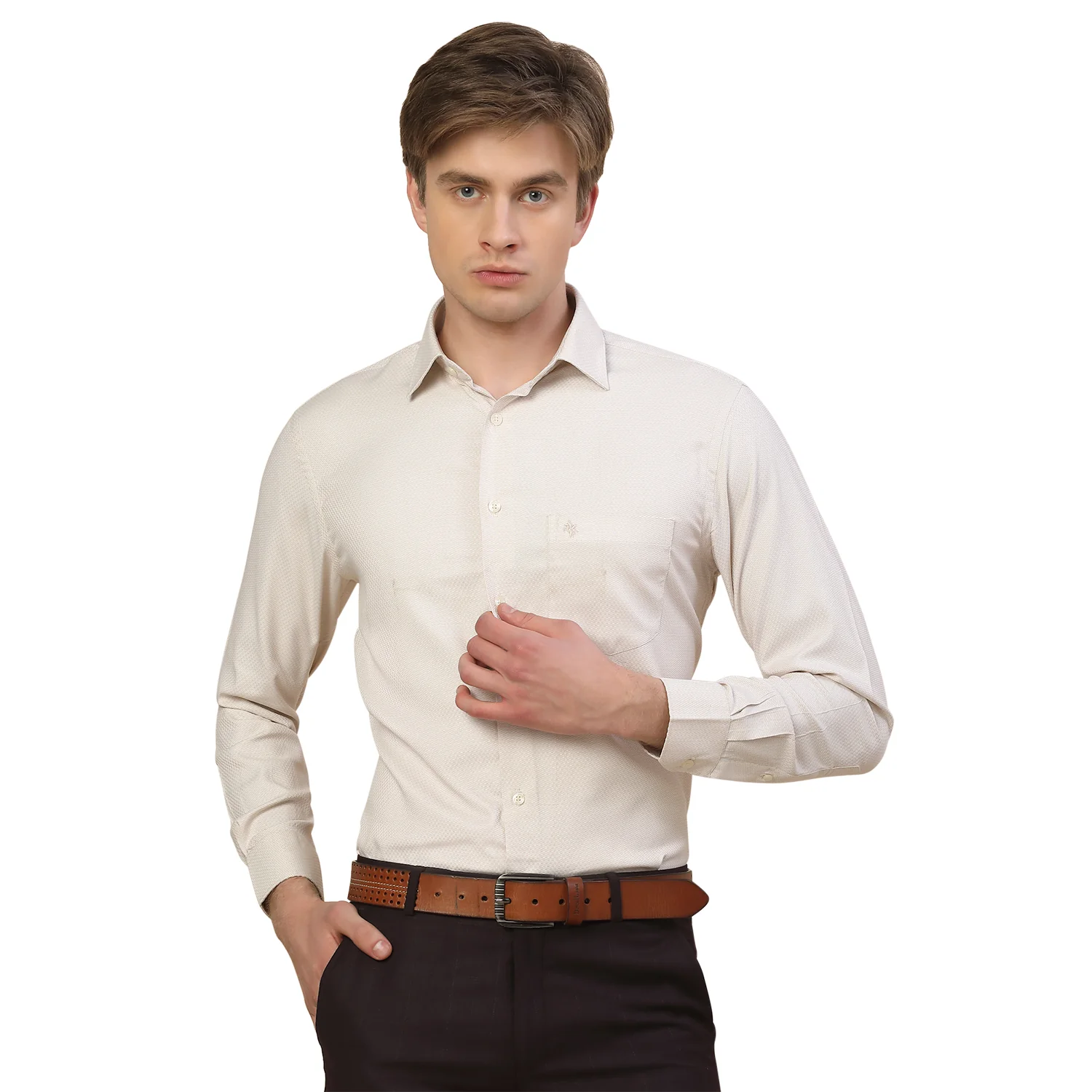 Formal Shirt for Men | Breathable & Soft with Color Fastness Regular Fit Spread Collar Neck Poly Cotton Fabric Self Design Pattern - Image 8