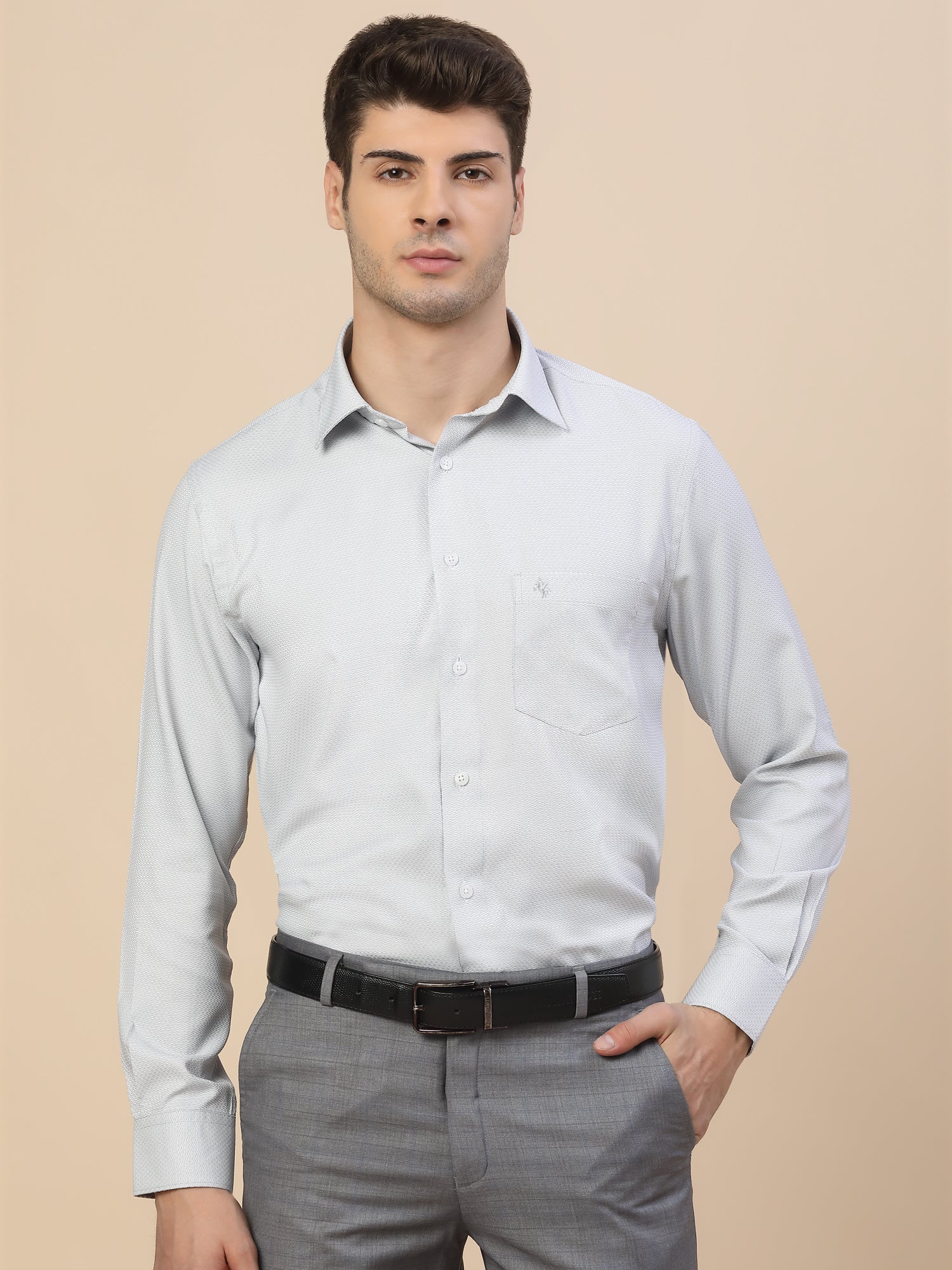 Formal Shirt for Men | Breathable & Soft with Color Fastness Regular Fit Spread Collar Neck Poly Cotton Fabric Self Design Pattern - Image 2