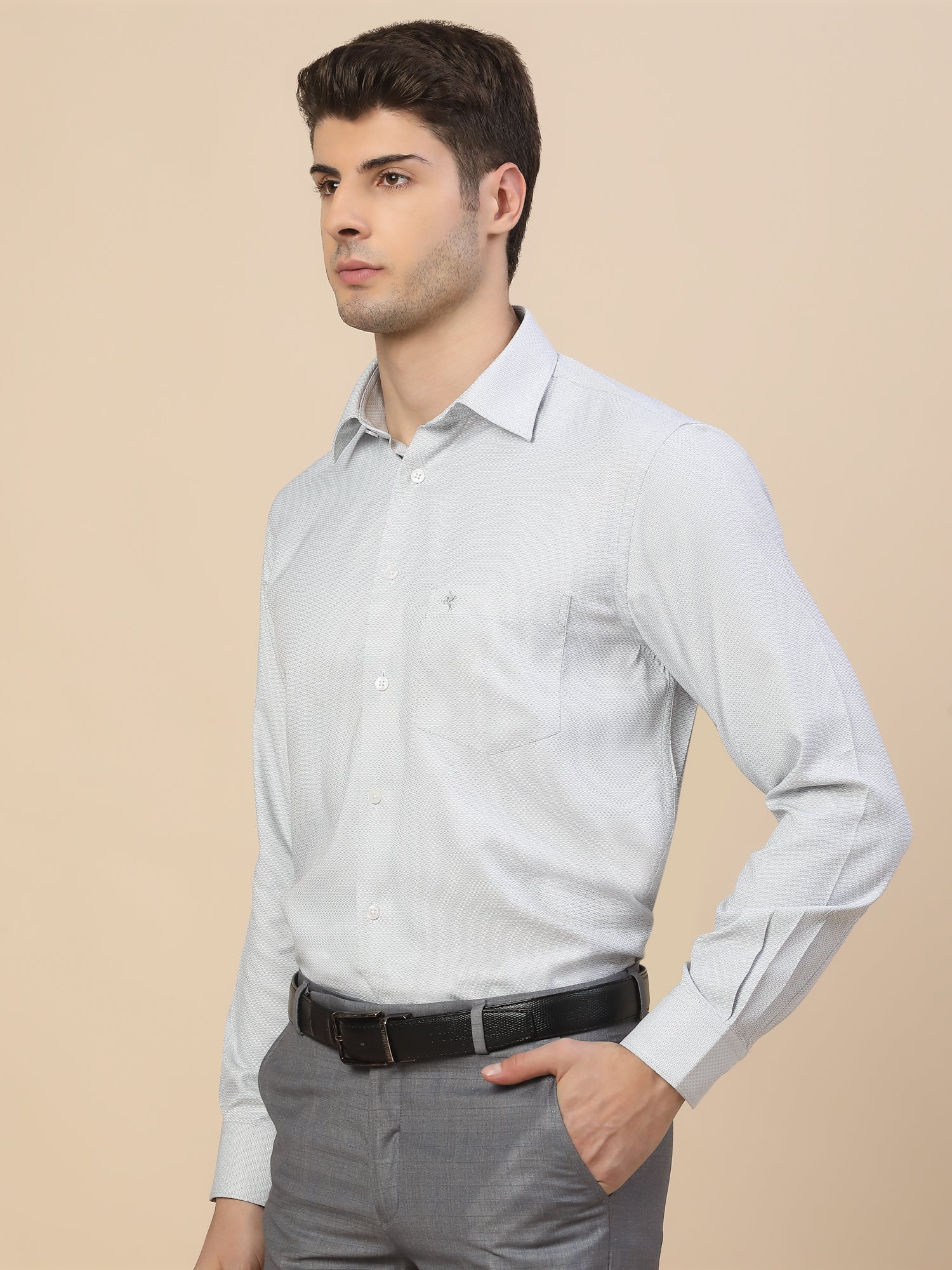 Formal Shirt for Men | Breathable & Soft with Color Fastness Regular Fit Spread Collar Neck Poly Cotton Fabric Self Design Pattern - Image 3