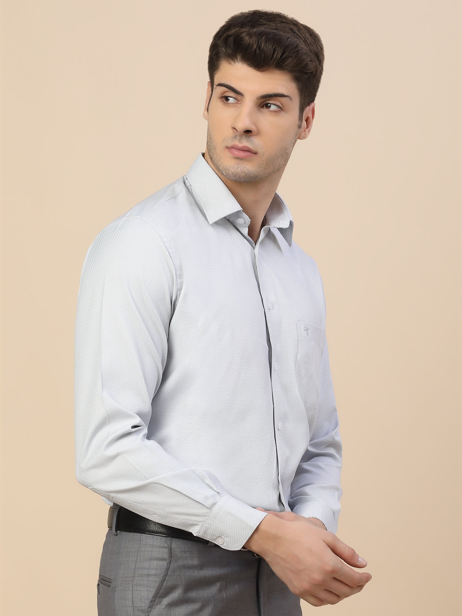 Formal Shirt for Men | Breathable & Soft with Color Fastness Regular Fit Spread Collar Neck Poly Cotton Fabric Self Design Pattern - Image 4