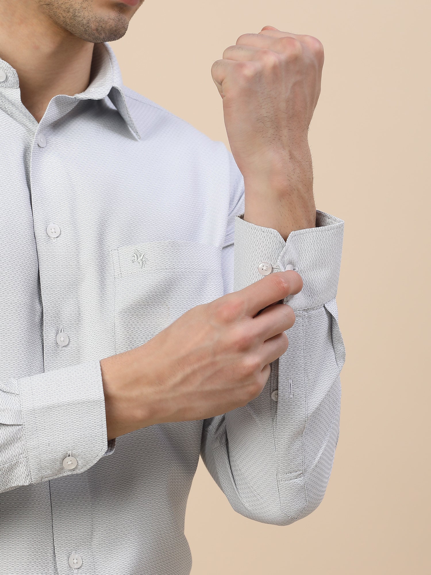Formal Shirt for Men | Breathable & Soft with Color Fastness Regular Fit Spread Collar Neck Poly Cotton Fabric Self Design Pattern - Image 6