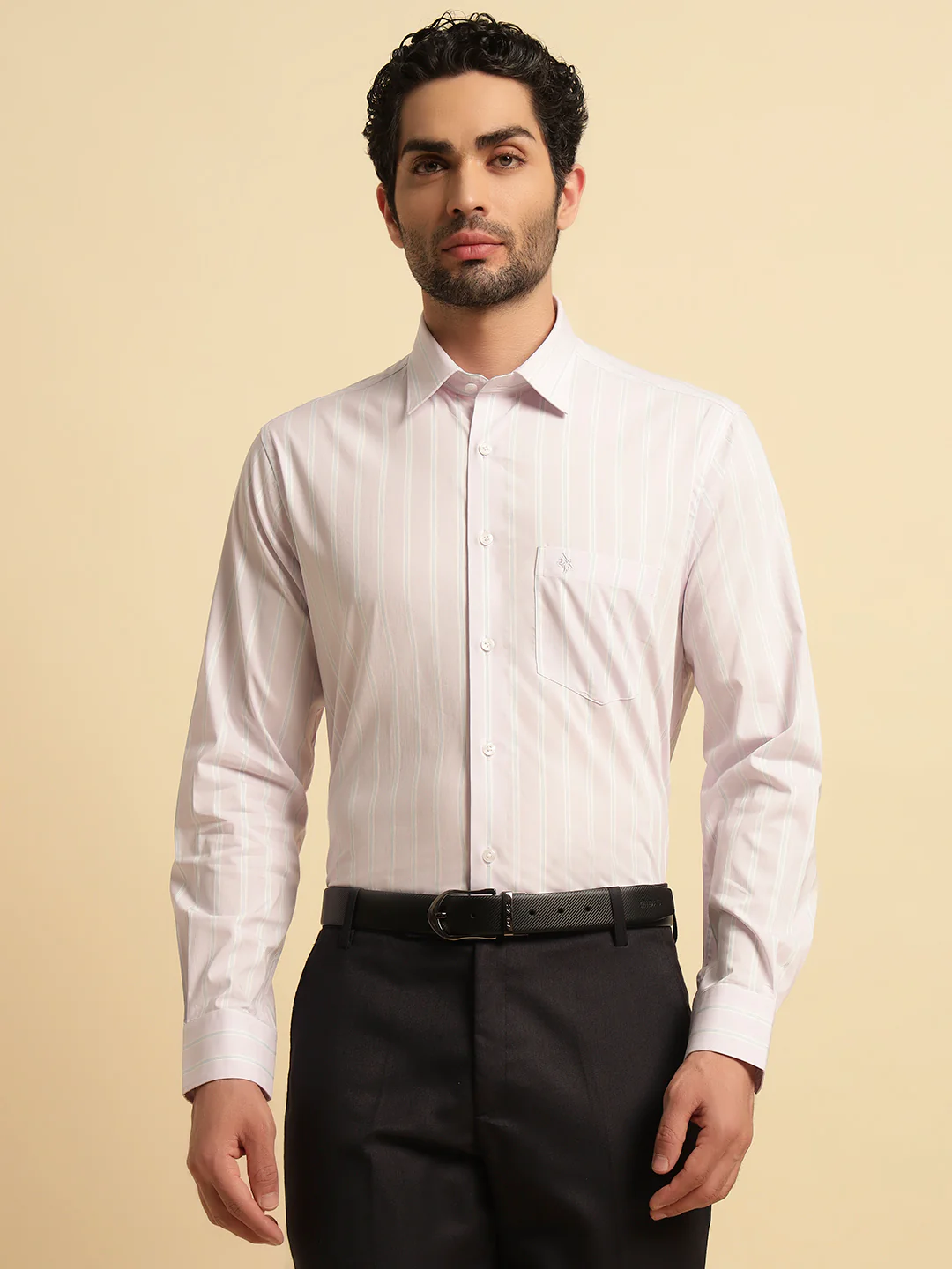 Formal Shirt for Men | Breathable & Soft with Color Fastness Regular Fit Spread Collar Neck Poly Cotton Fabric Striped Pattern - Image 2