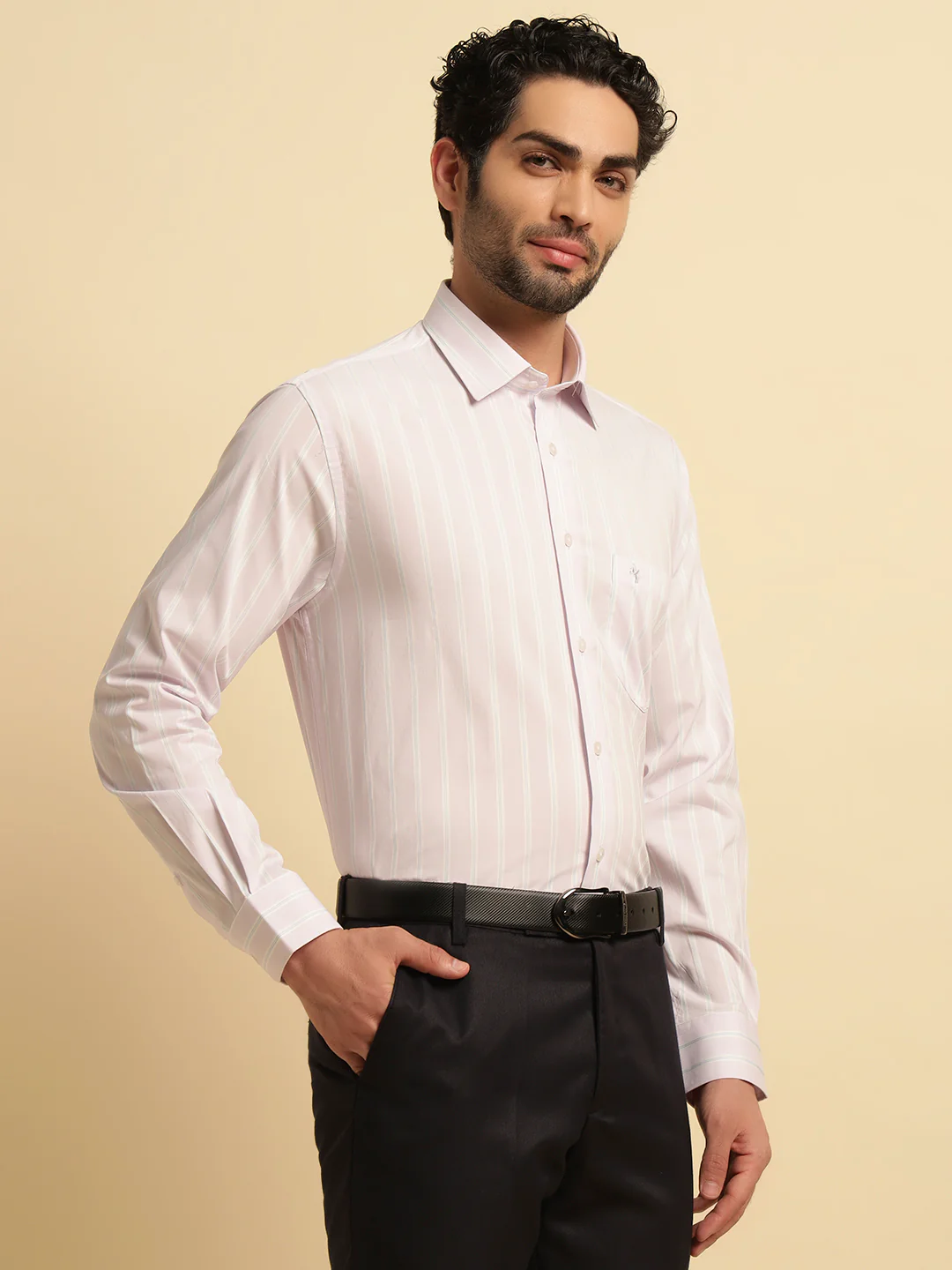 Formal Shirt for Men | Breathable & Soft with Color Fastness Regular Fit Spread Collar Neck Poly Cotton Fabric Striped Pattern - Image 3