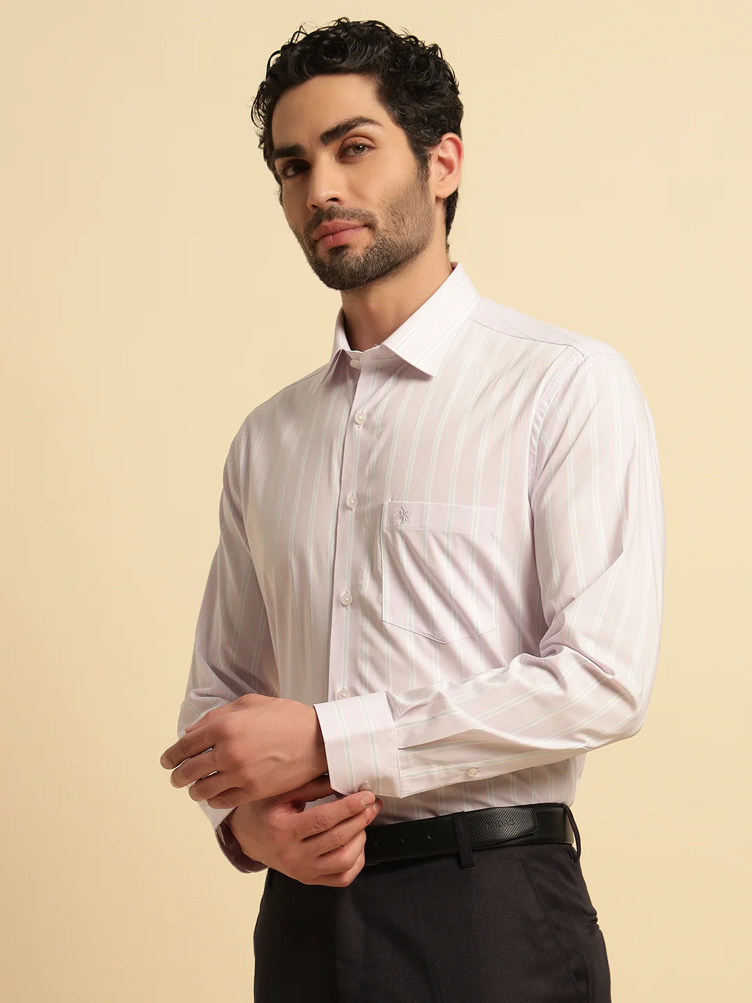 Formal Shirt for Men | Breathable & Soft with Color Fastness Regular Fit Spread Collar Neck Poly Cotton Fabric Striped Pattern - Image 4