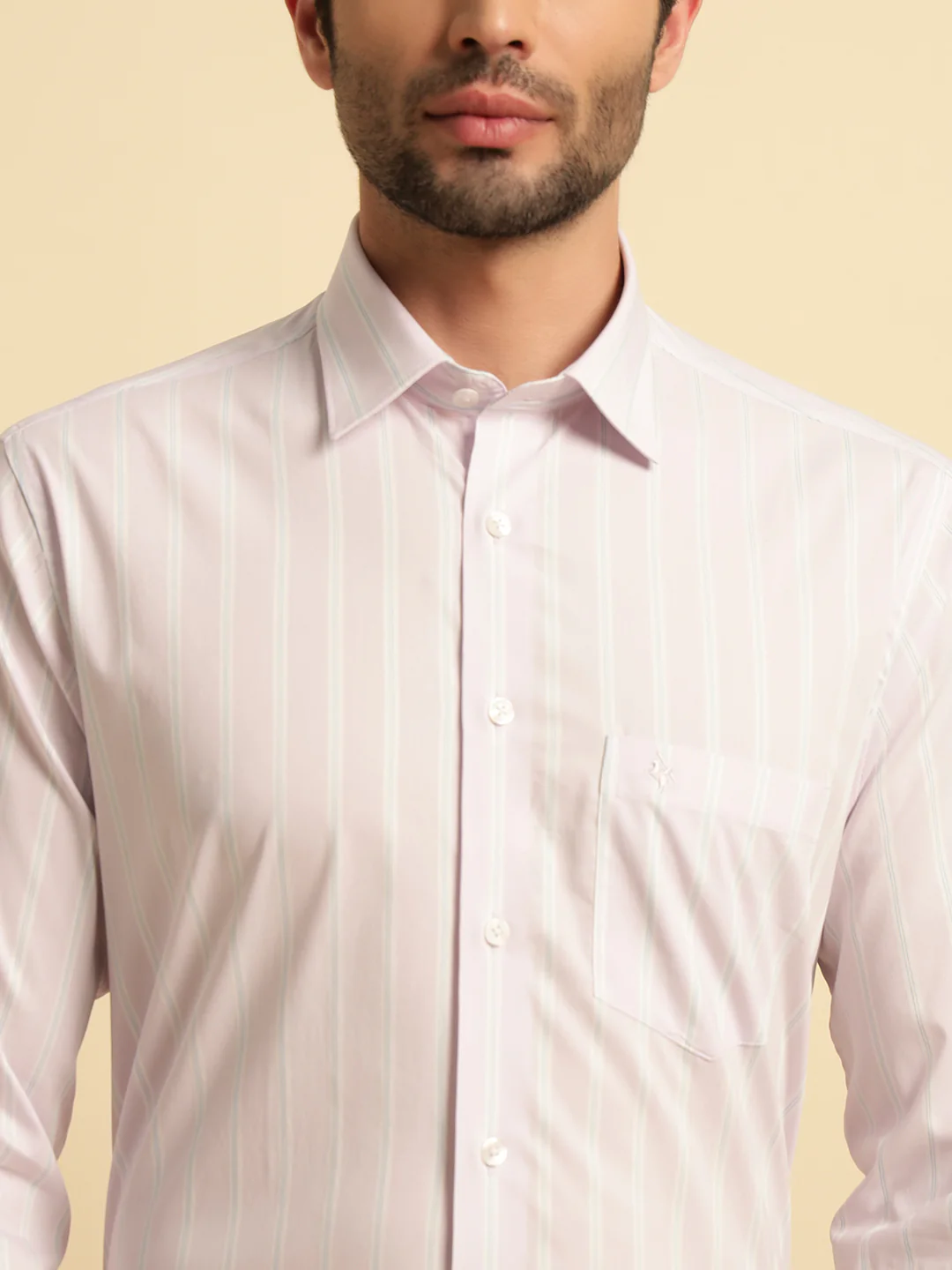 Formal Shirt for Men | Breathable & Soft with Color Fastness Regular Fit Spread Collar Neck Poly Cotton Fabric Striped Pattern - Image 5