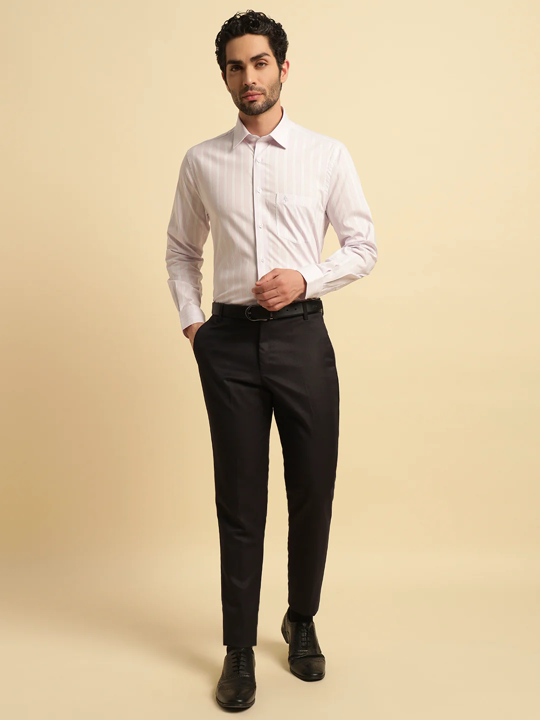 Formal Shirt for Men | Breathable & Soft with Color Fastness Regular Fit Spread Collar Neck Poly Cotton Fabric Striped Pattern - Image 6