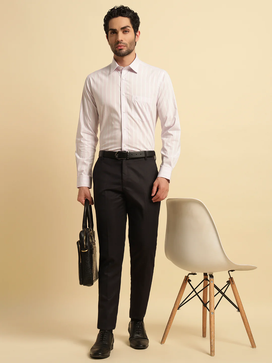 Formal Shirt for Men | Breathable & Soft with Color Fastness Regular Fit Spread Collar Neck Poly Cotton Fabric Striped Pattern - Image 8
