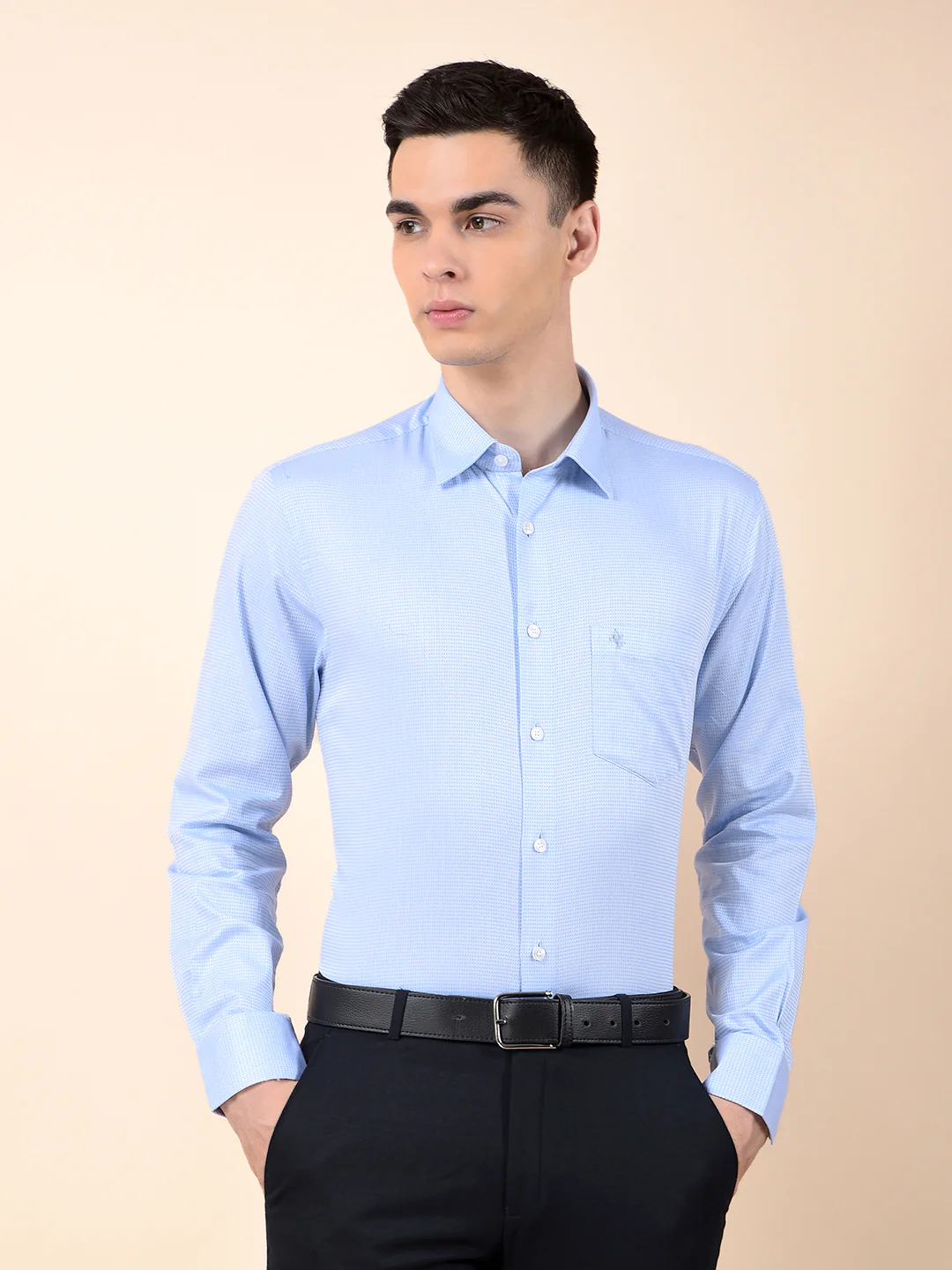 Formal Shirt for Men | Breathable & Soft with Color Fastness Slim Cotton Fabric Self Design Pattern - Image 3