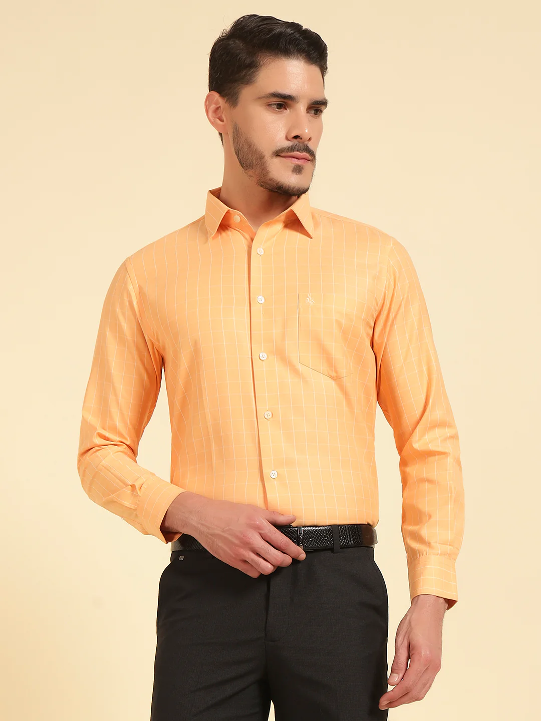 Formal Shirt for Men | Breathable & Soft with Color Fastness Slim Fit Cotton Blend Fabric Check Pattern - Image 6