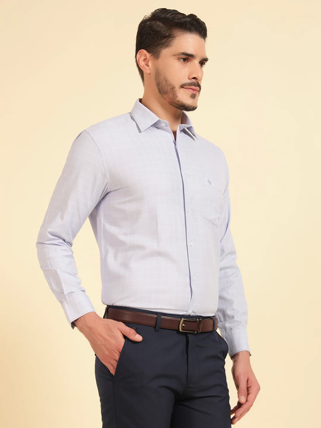 Formal Shirt for Men | Breathable & Soft with Color Fastness Slim Fit Cotton Blend Fabric Check Pattern - Image 3