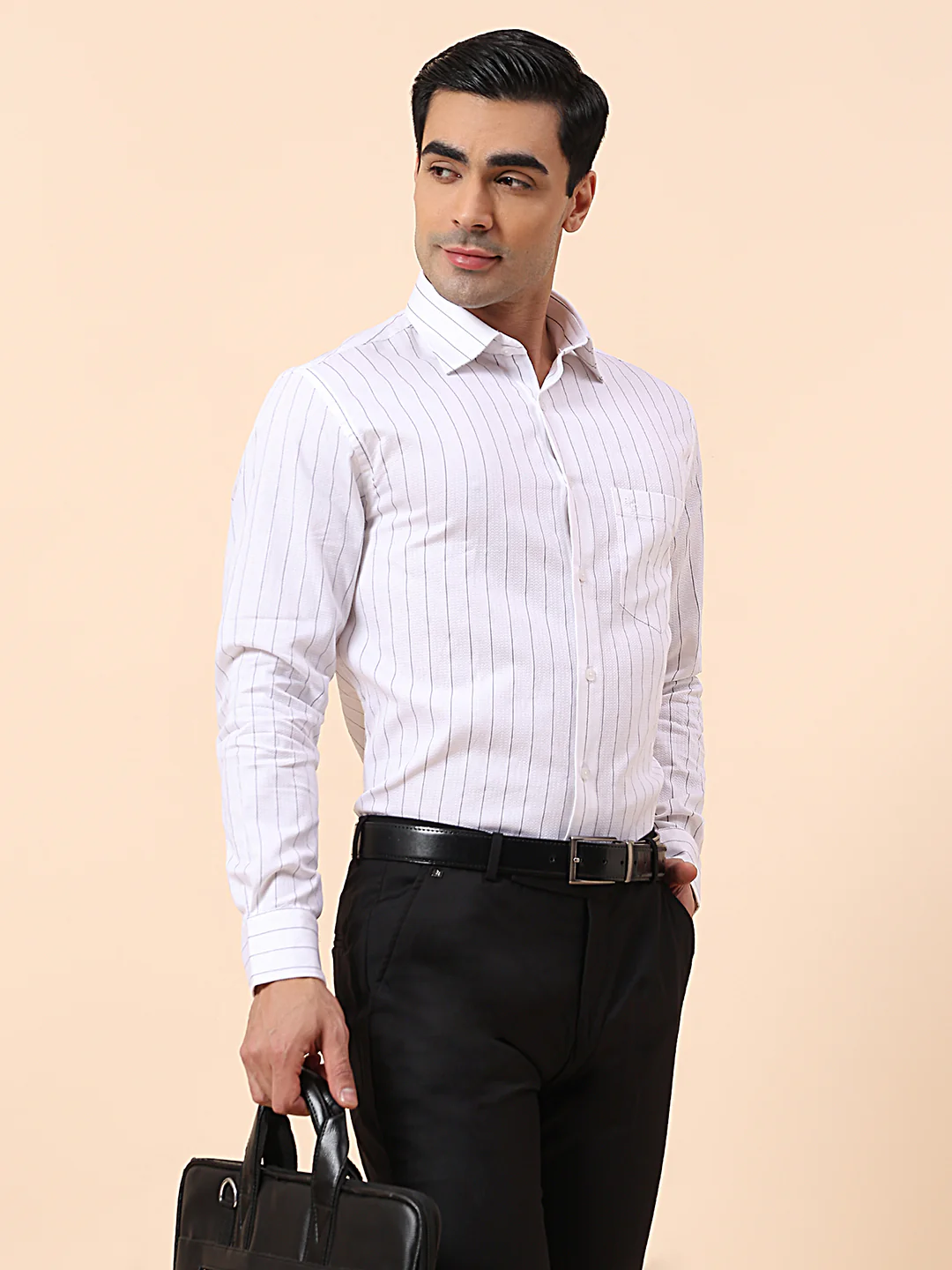 Formal Shirt for Men | Breathable & Soft with Color Fastness Slim Fit Spread Collar Cotton Fabric Striped Pattern - Image 2