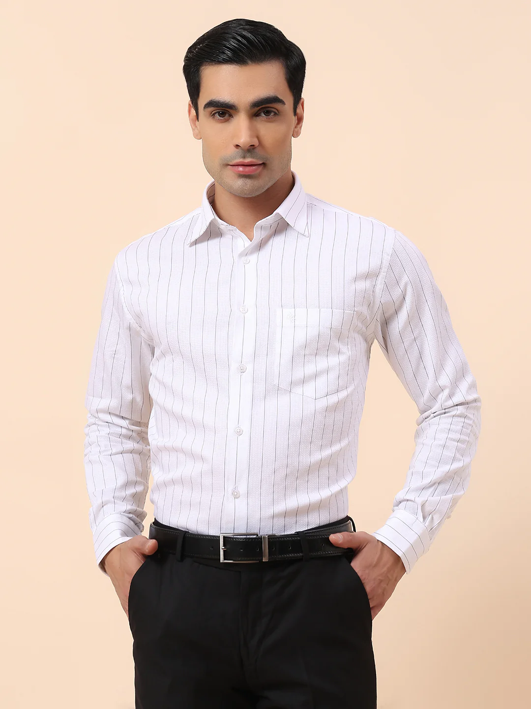 Formal Shirt for Men | Breathable & Soft with Color Fastness Slim Fit Spread Collar Cotton Fabric Striped Pattern - Image 3