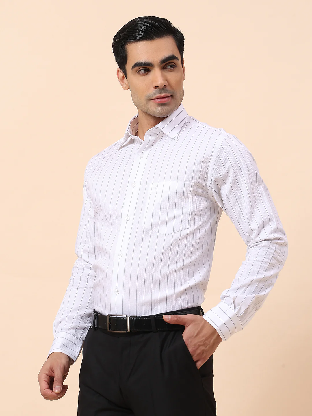 Formal Shirt for Men | Breathable & Soft with Color Fastness Slim Fit Spread Collar Cotton Fabric Striped Pattern - Image 4