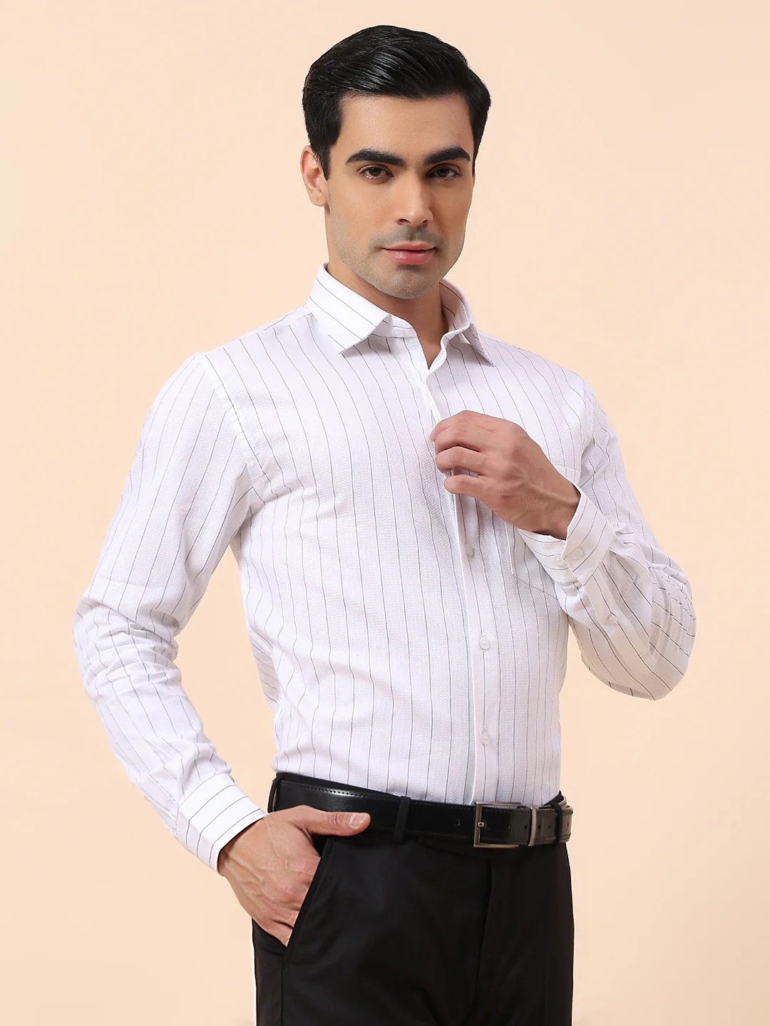 Formal Shirt for Men | Breathable & Soft with Color Fastness Slim Fit Spread Collar Cotton Fabric Striped Pattern - Image 5