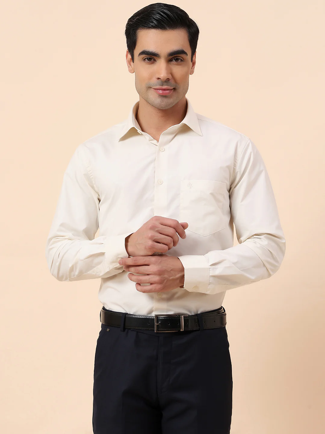 Formal Shirt for Men | Breathable & Soft with Color Fastness Slim Fit Spread Collar Poly Cotton Fabric Solid Pattern - Image 3