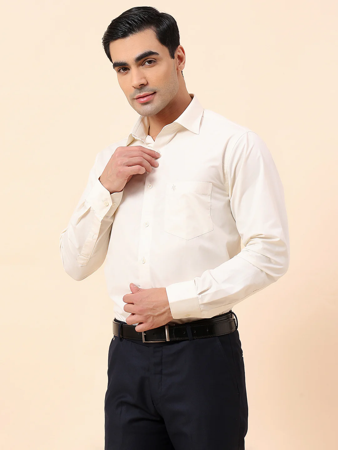 Formal Shirt for Men | Breathable & Soft with Color Fastness Slim Fit Spread Collar Poly Cotton Fabric Solid Pattern - Image 4