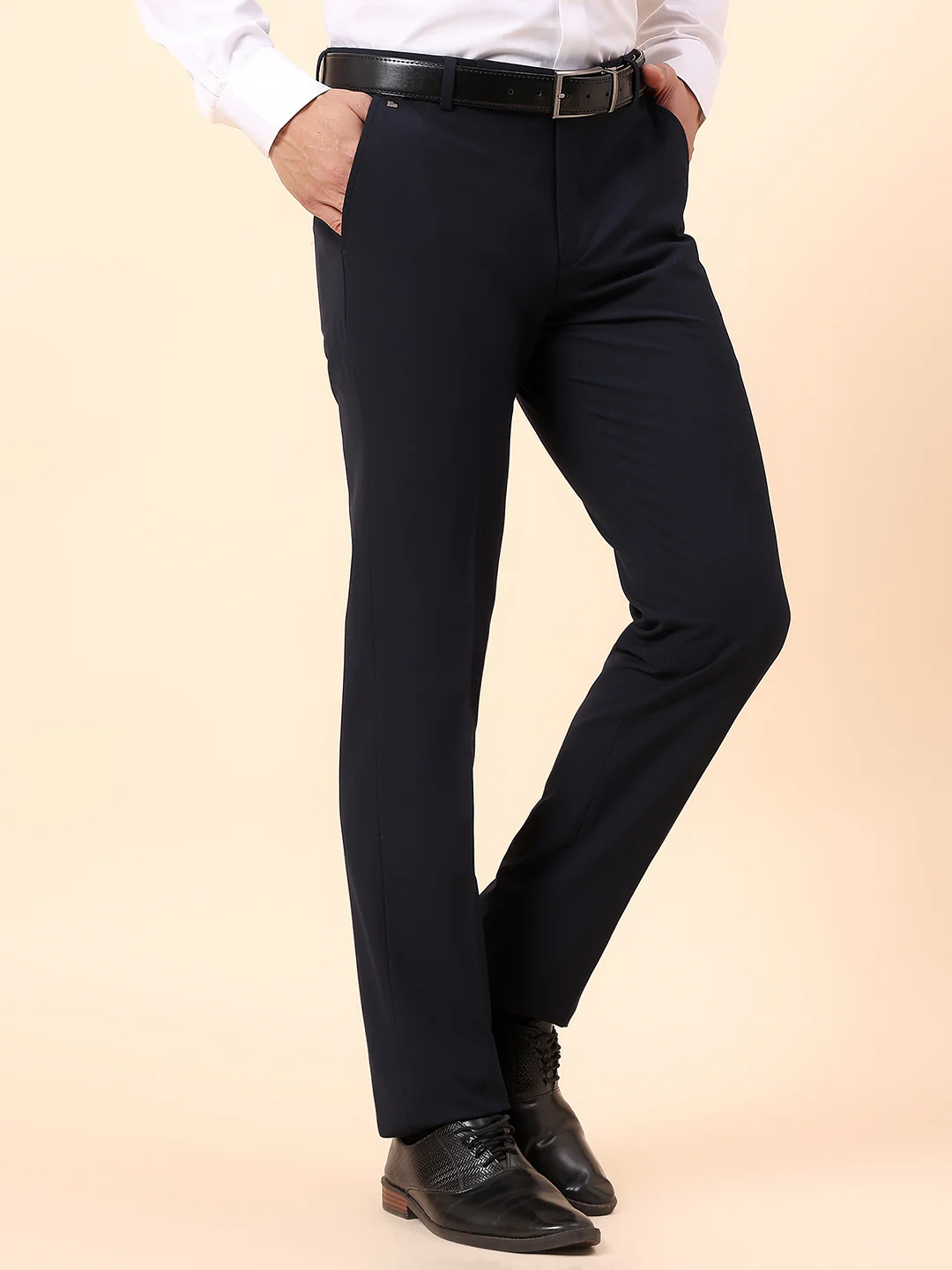 Formal Trouser for Men | Breathable & Soft with Color Fastness Regular Fit Cotton Blend Fabric Solid Pattern Hook & Bar Closure - Image 2