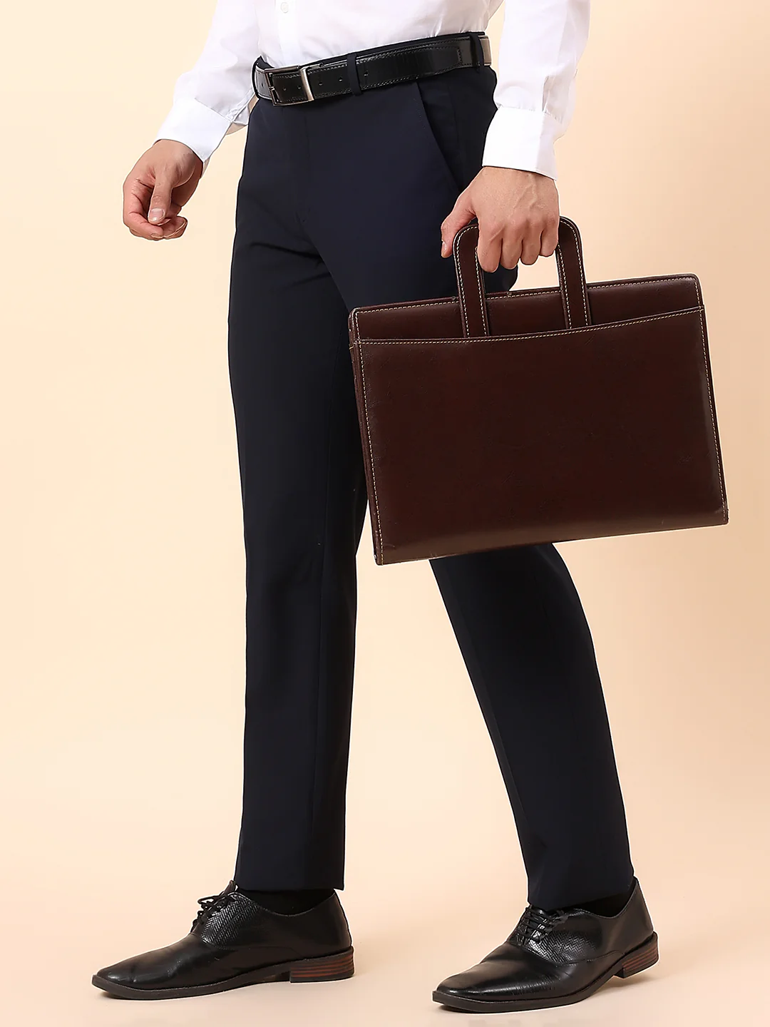Formal Trouser for Men | Breathable & Soft with Color Fastness Regular Fit Cotton Blend Fabric Solid Pattern Hook & Bar Closure - Image 3