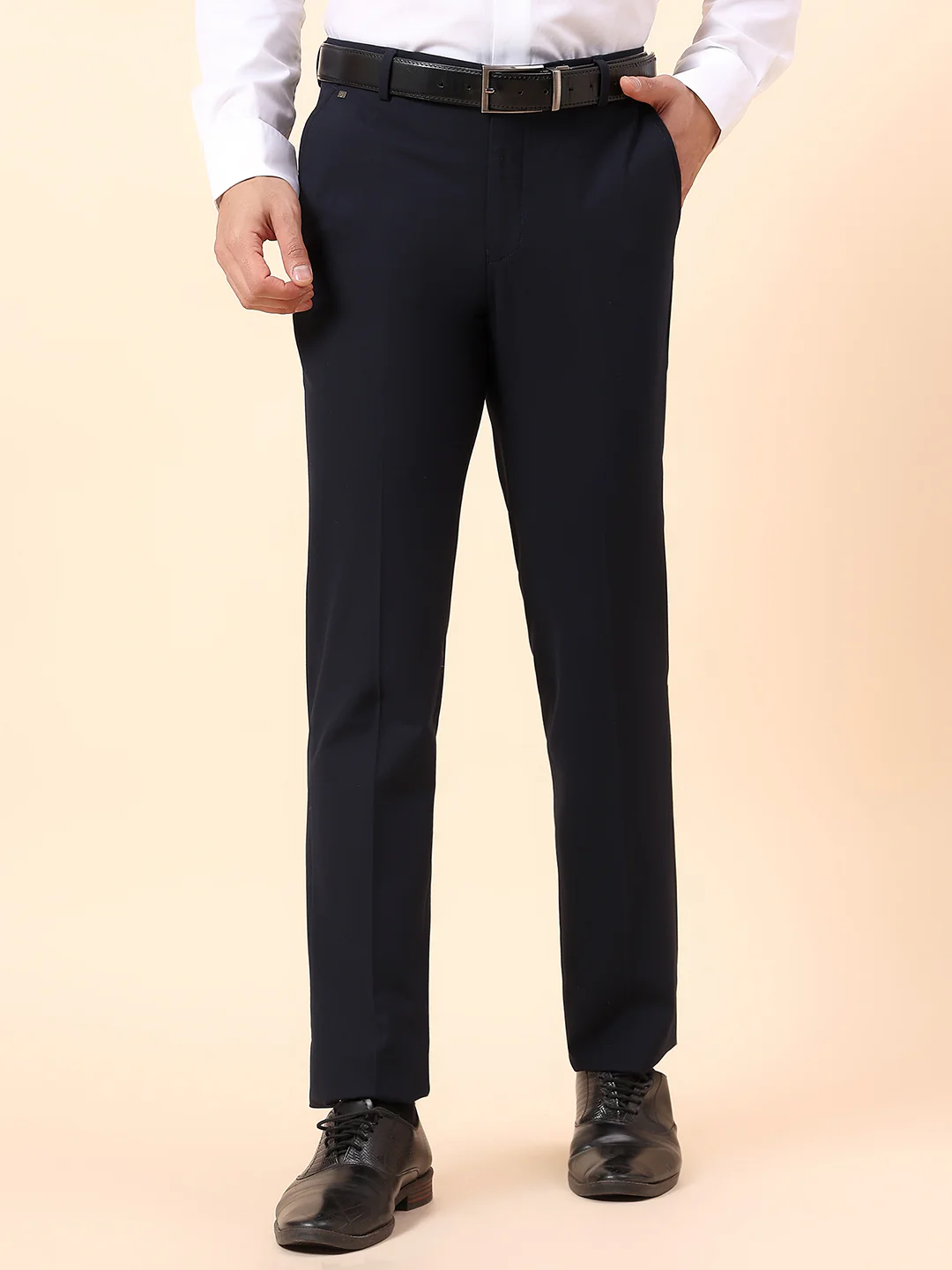 Formal Trouser for Men | Breathable & Soft with Color Fastness Regular Fit Cotton Blend Fabric Solid Pattern Hook & Bar Closure - Image 4