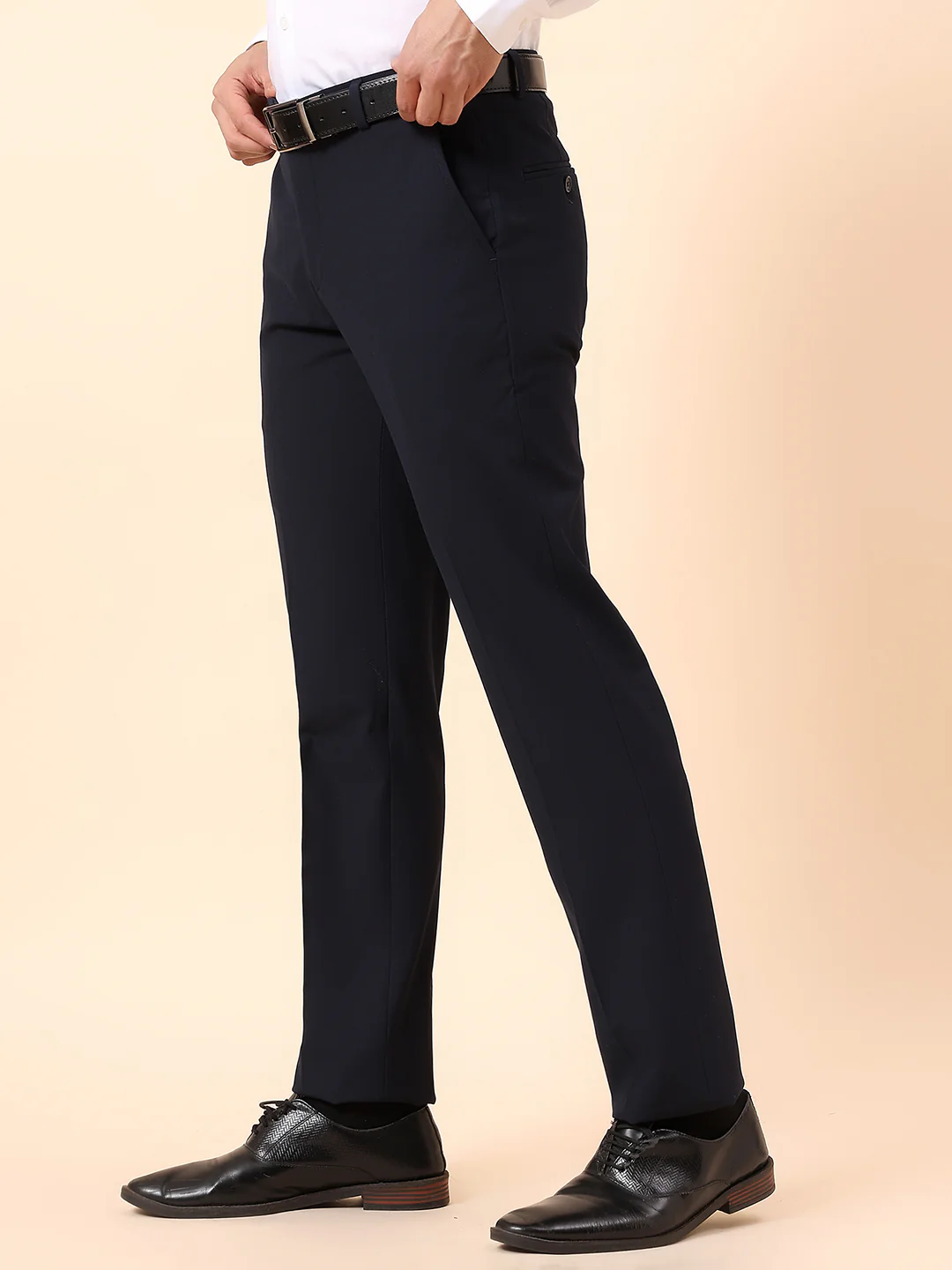 Formal Trouser for Men | Breathable & Soft with Color Fastness Regular Fit Cotton Blend Fabric Solid Pattern Hook & Bar Closure - Image 5