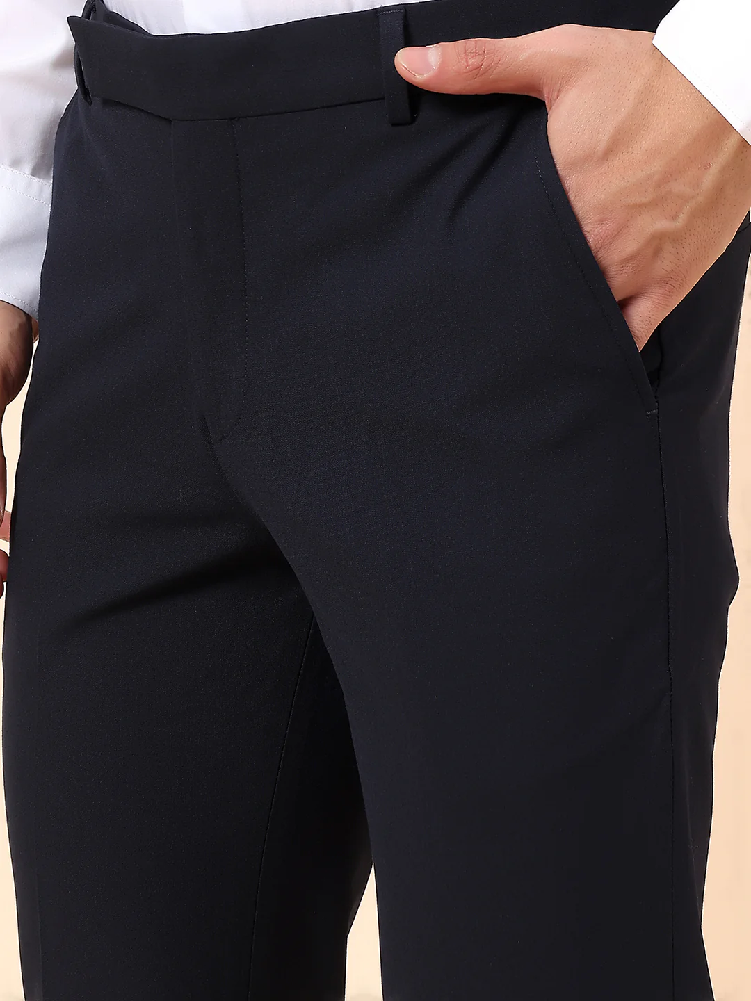 Formal Trouser for Men | Breathable & Soft with Color Fastness Regular Fit Cotton Blend Fabric Solid Pattern Hook & Bar Closure - Image 7