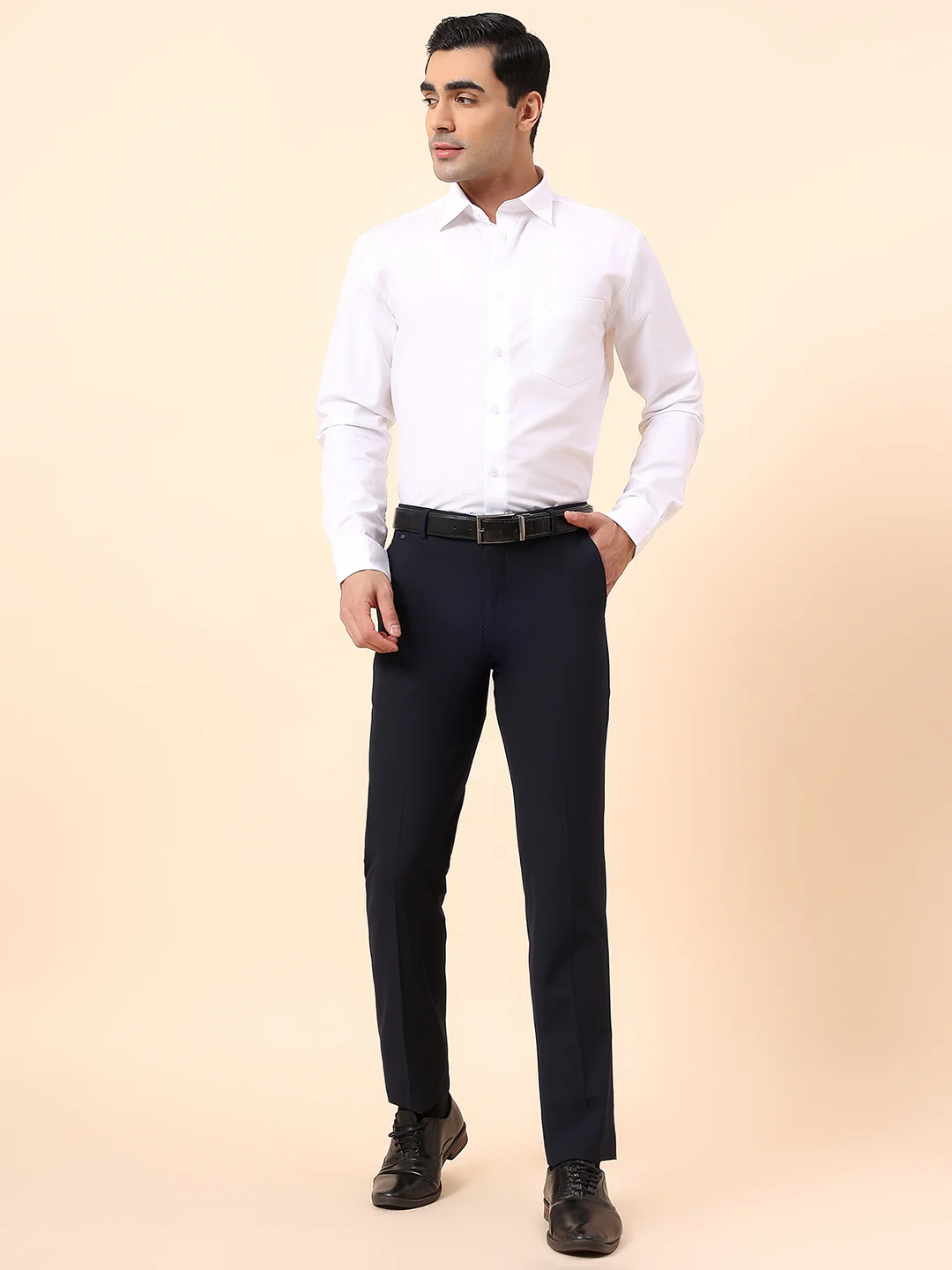 Formal Trouser for Men | Breathable & Soft with Color Fastness Regular Fit Cotton Blend Fabric Solid Pattern Hook & Bar Closure - Image 8