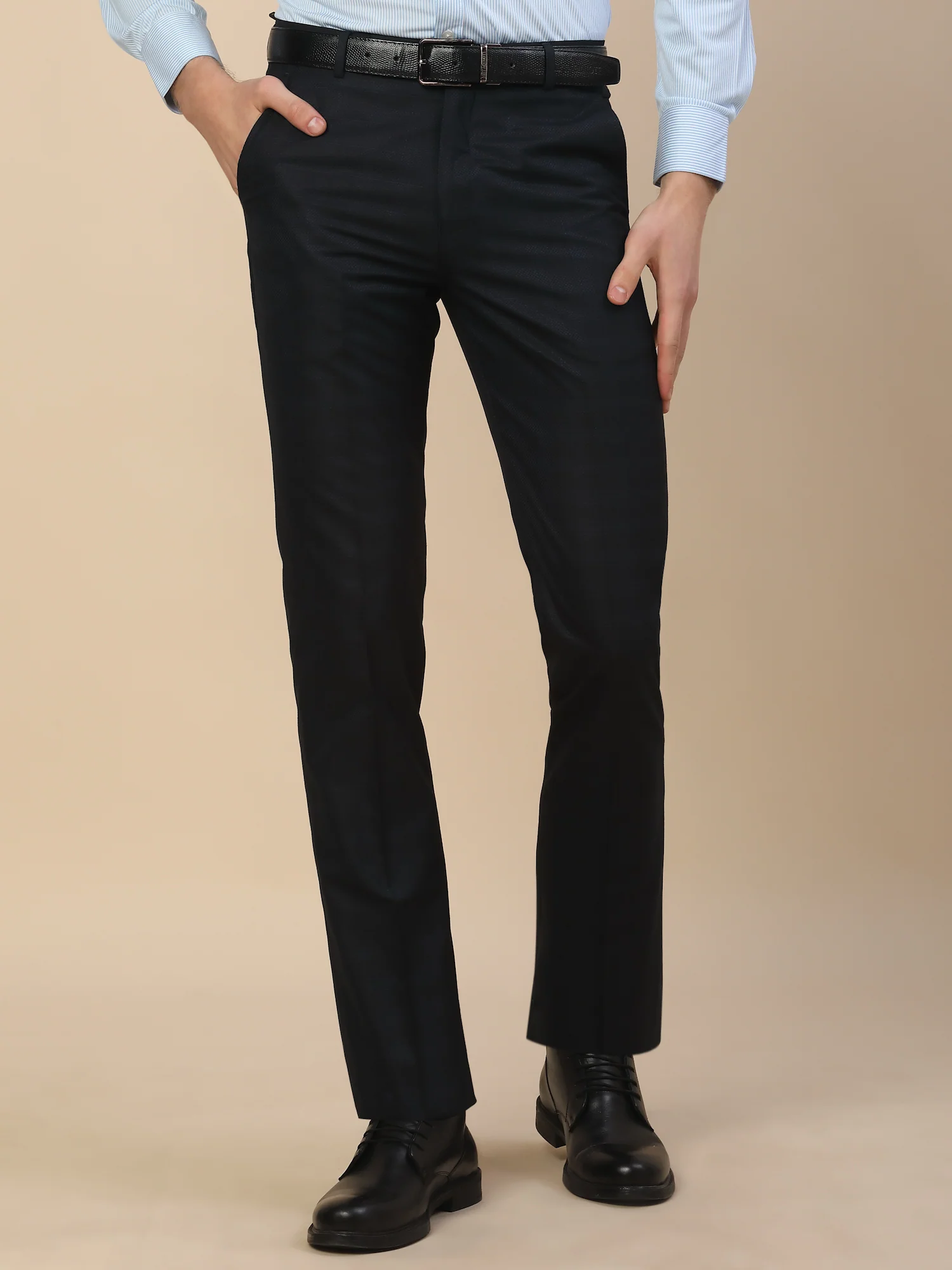 Formal Trouser for Men | Breathable & Soft with Color Fastness Regular Fit Poly Vicose Fabric Check Pattern Hook & Bar Closure - Image 2