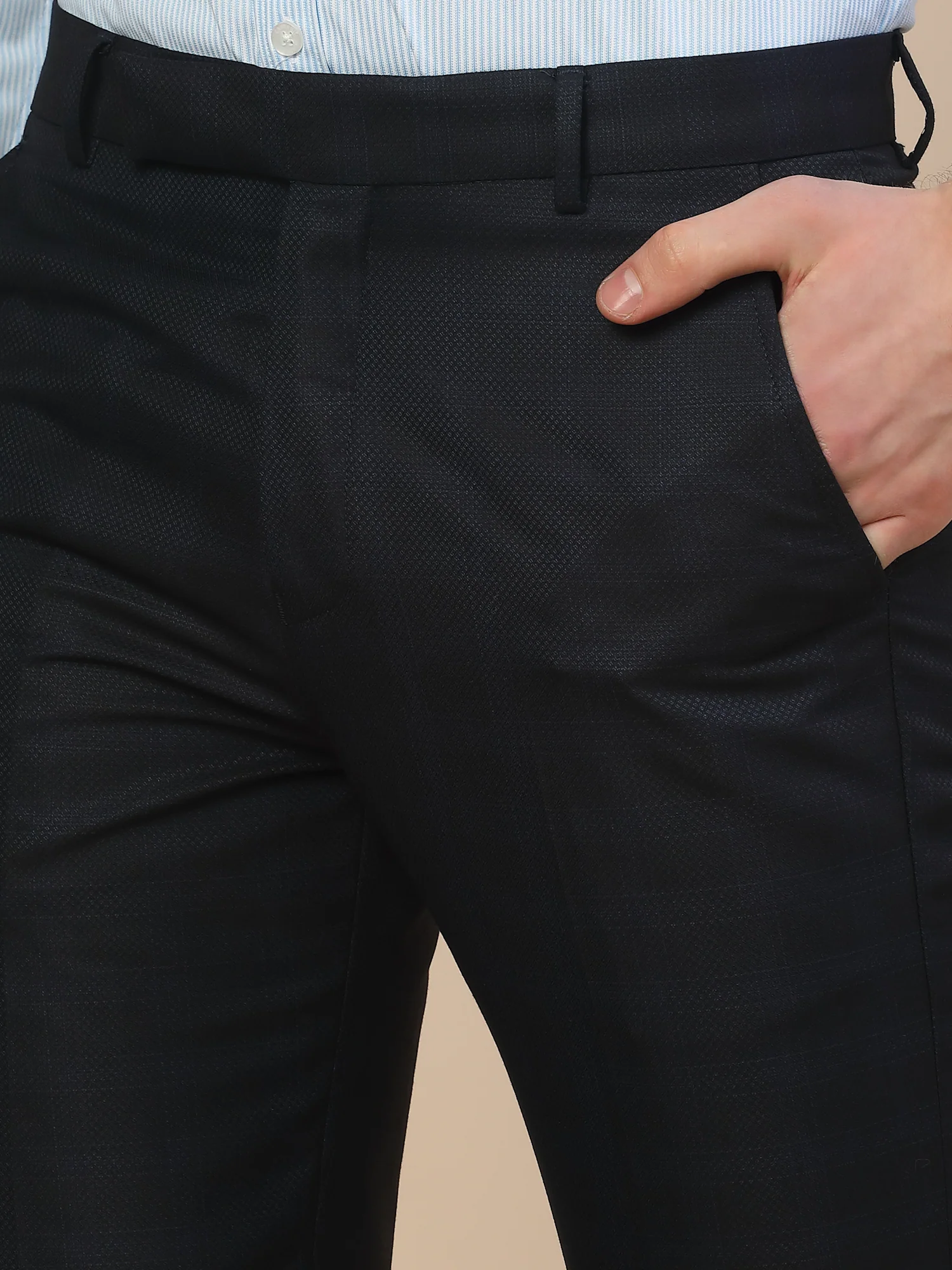 Formal Trouser for Men | Breathable & Soft with Color Fastness Regular Fit Poly Vicose Fabric Check Pattern Hook & Bar Closure - Image 4