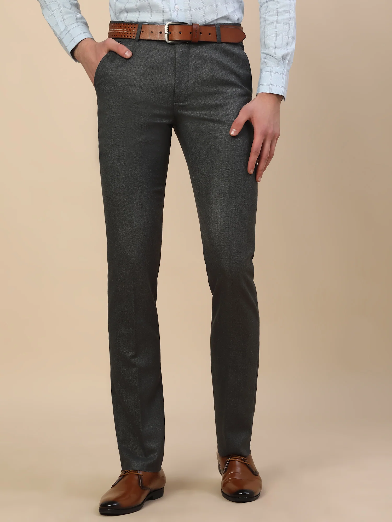 Formal Trouser for Men | Breathable & Soft with Color Fastness Regular Fit Poly Vicose Fabric Self Design Pattern Hook & Bar Closure - Image 2