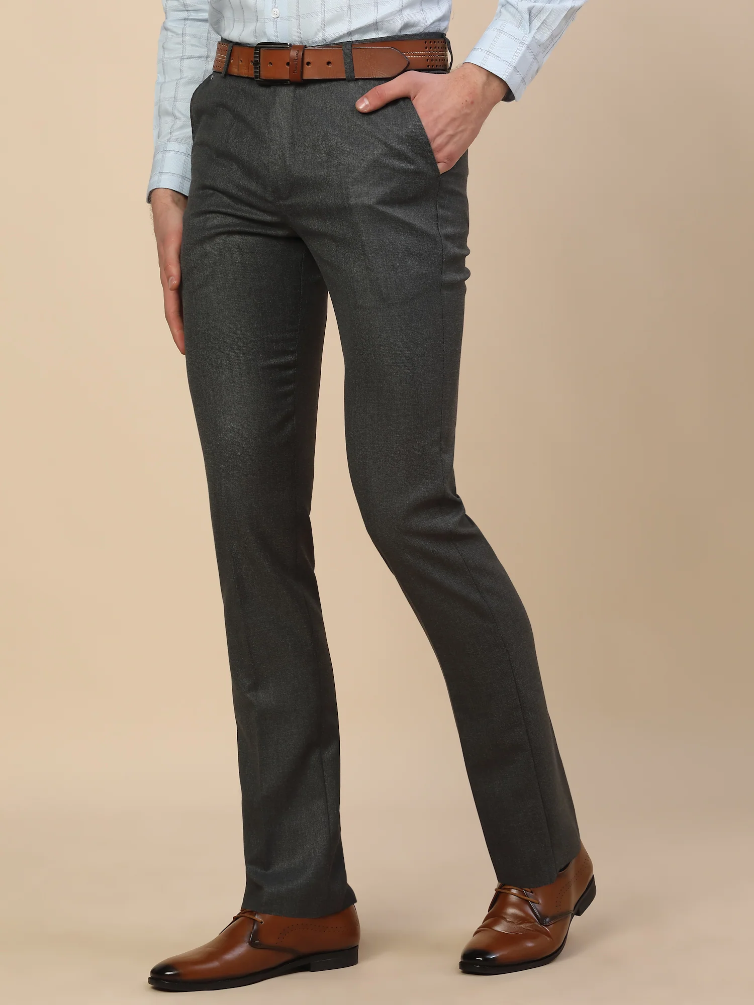 Formal Trouser for Men | Breathable & Soft with Color Fastness Regular Fit Poly Vicose Fabric Self Design Pattern Hook & Bar Closure - Image 3