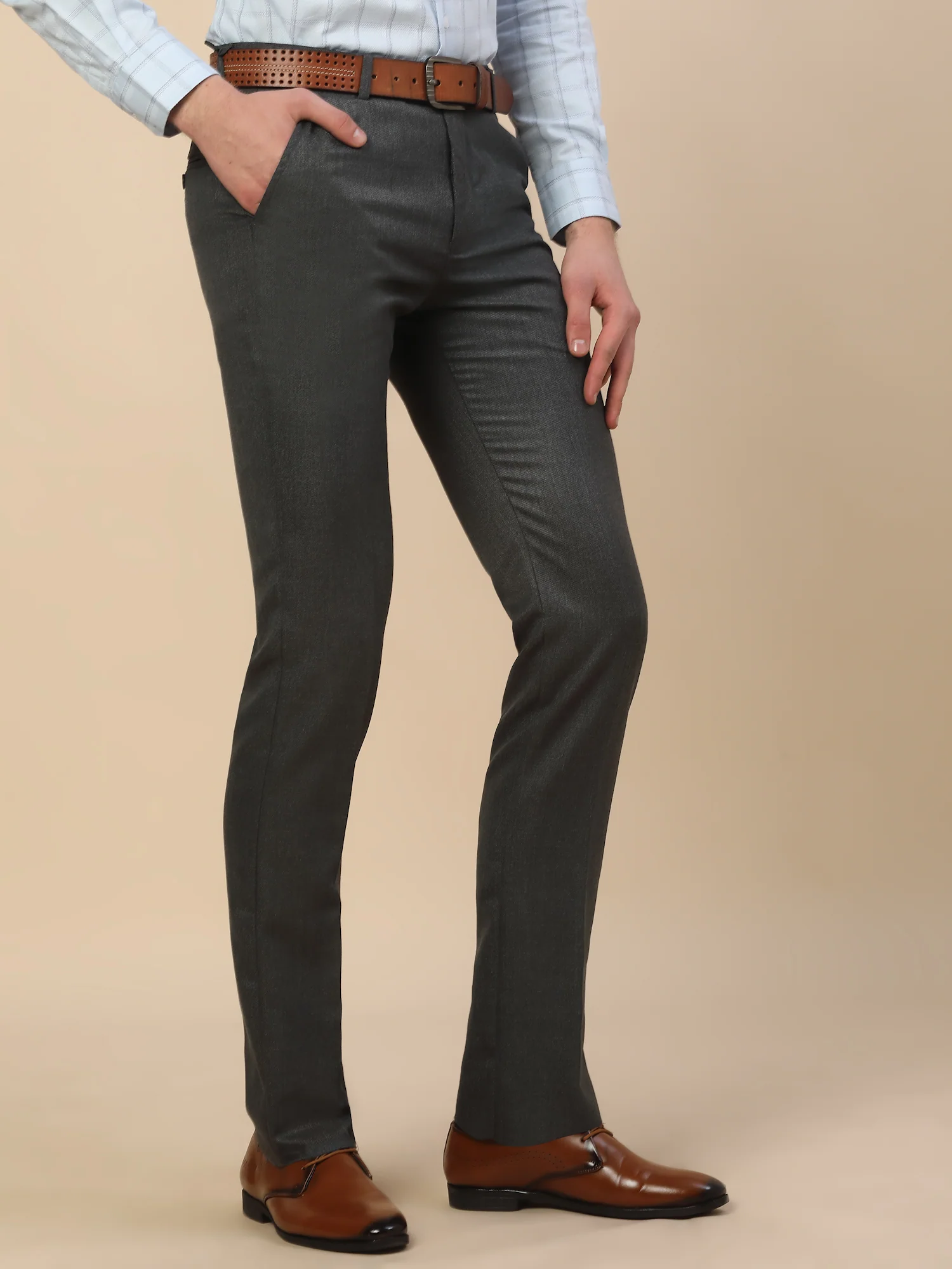 Formal Trouser for Men | Breathable & Soft with Color Fastness Regular Fit Poly Vicose Fabric Self Design Pattern Hook & Bar Closure - Image 4