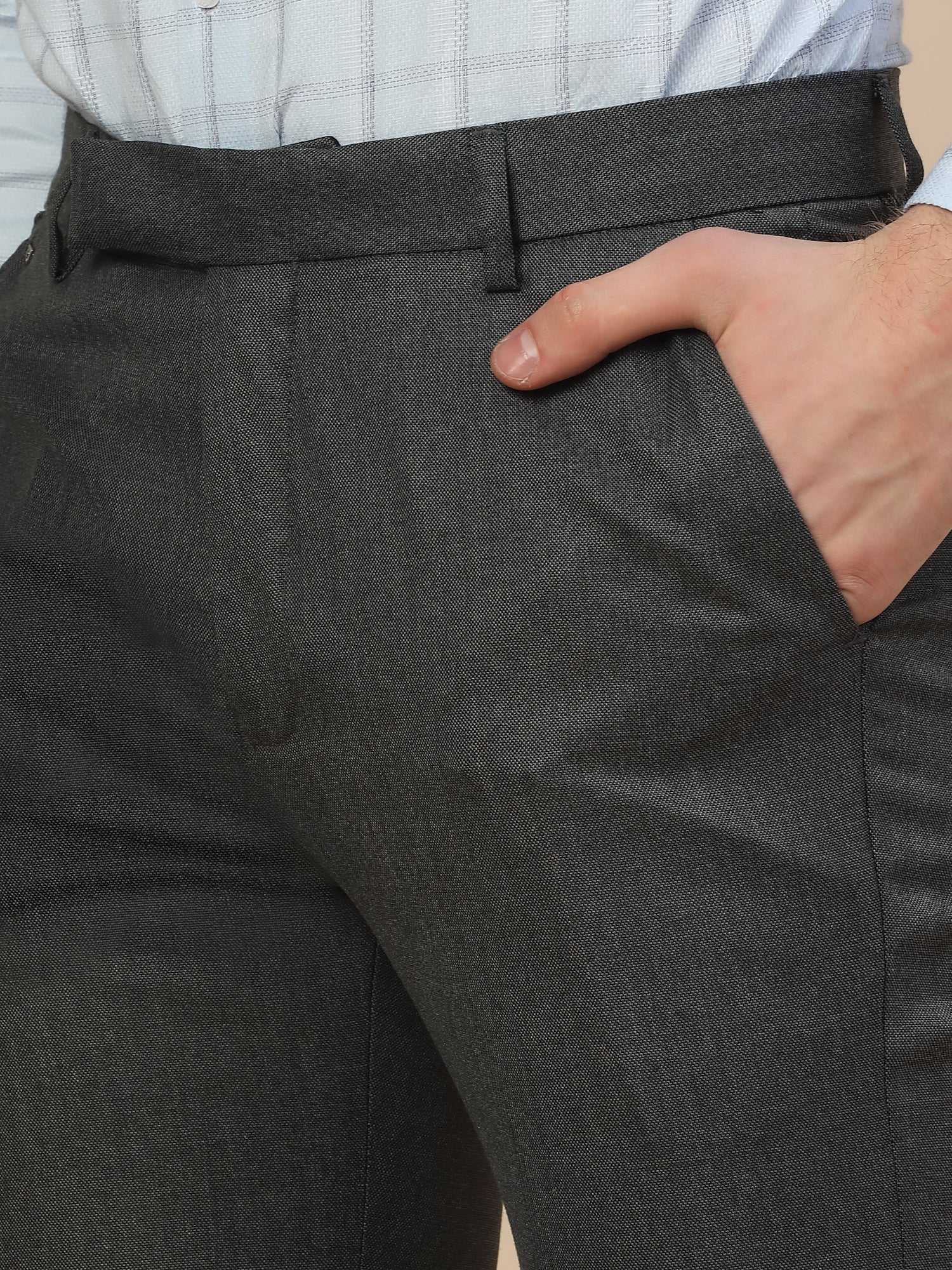 Formal Trouser for Men | Breathable & Soft with Color Fastness Regular Fit Poly Vicose Fabric Self Design Pattern Hook & Bar Closure - Image 5