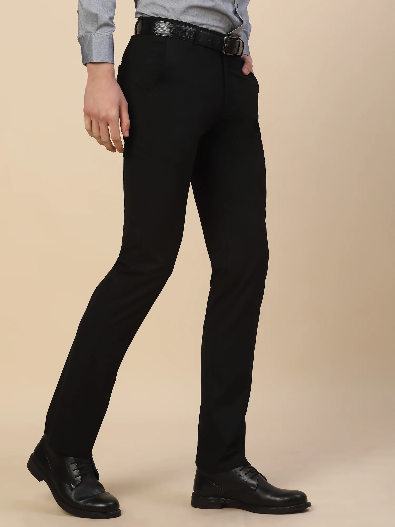 Formal Trouser for Men | Breathable & Soft with Color Fastness Regular Fit Poly Vicose Fabric Solid Pattern Hook & Bar Closure - Image 4
