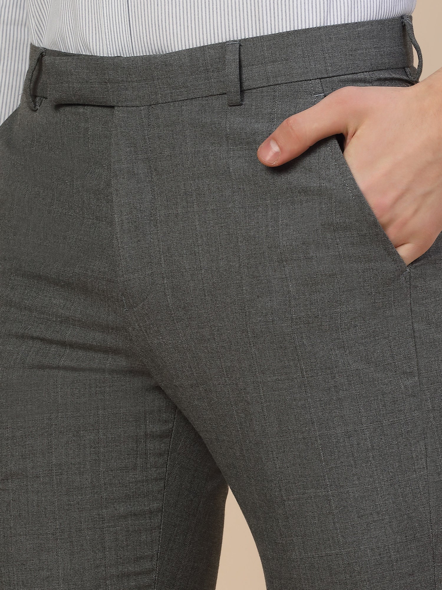 Formal Trouser for Men | Breathable & Soft with Color Fastness Regular Fit Poly Viscose Fabric Check Pattern Hook & Bar Closure - Image 3
