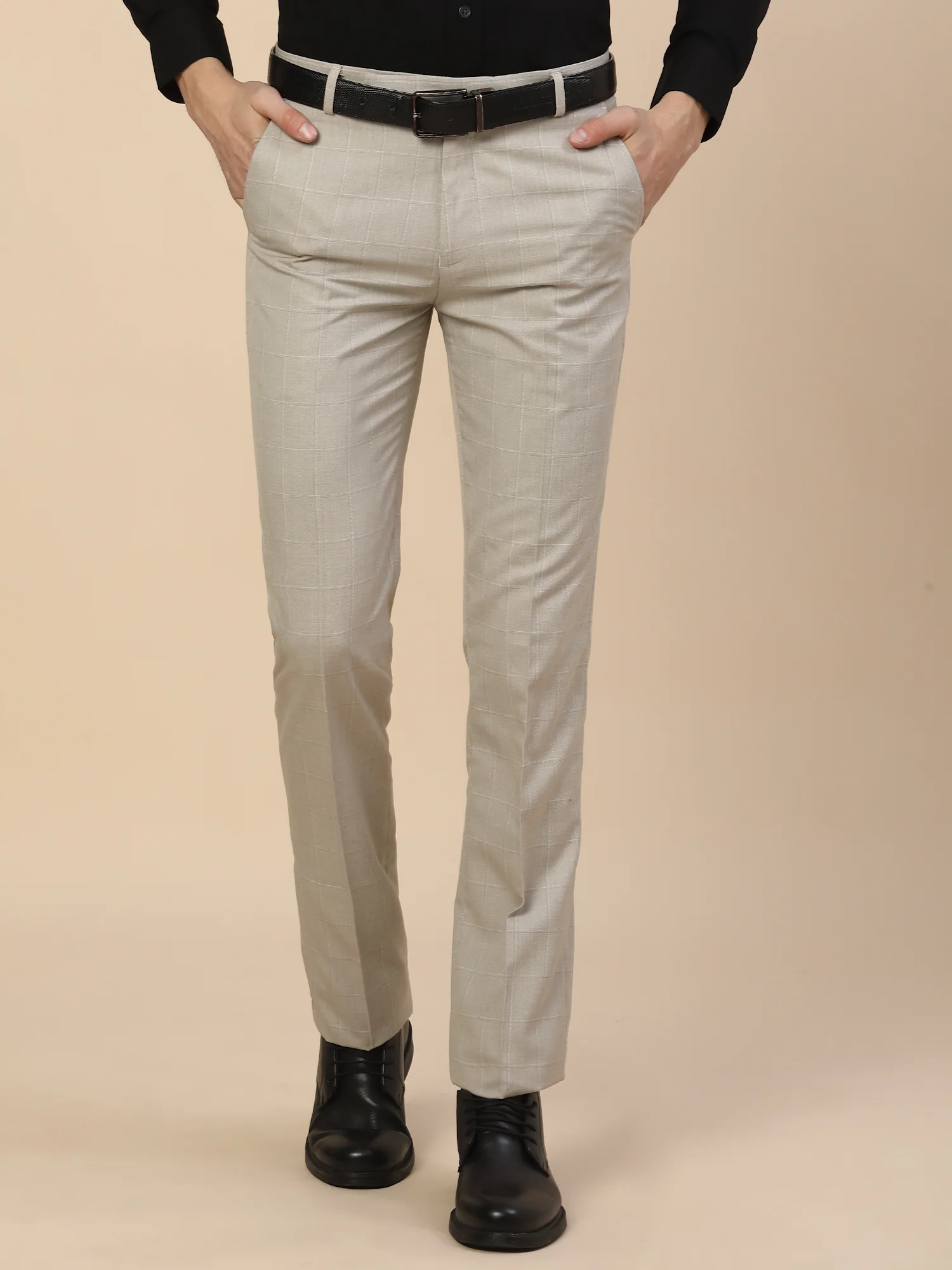Formal Trouser for Men | Breathable & Soft with Color Fastness Regular Fit Poly Viscose Fabric Check Pattern Hook & Bar Closure - Image 2