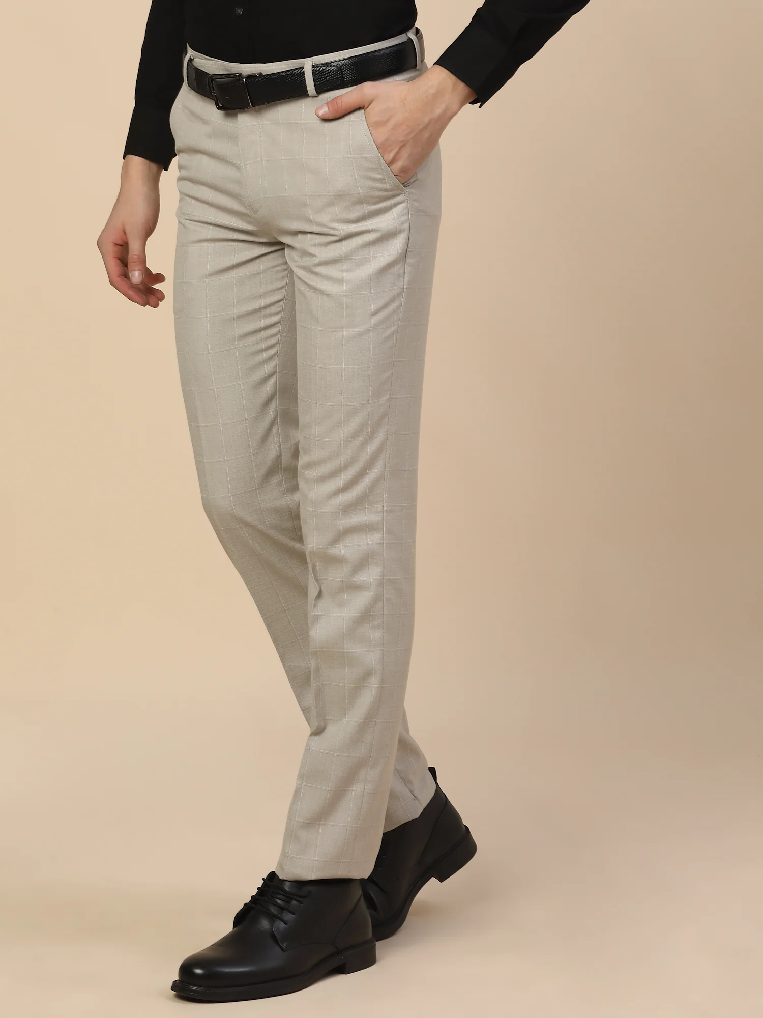Formal Trouser for Men | Breathable & Soft with Color Fastness Regular Fit Poly Viscose Fabric Check Pattern Hook & Bar Closure - Image 3